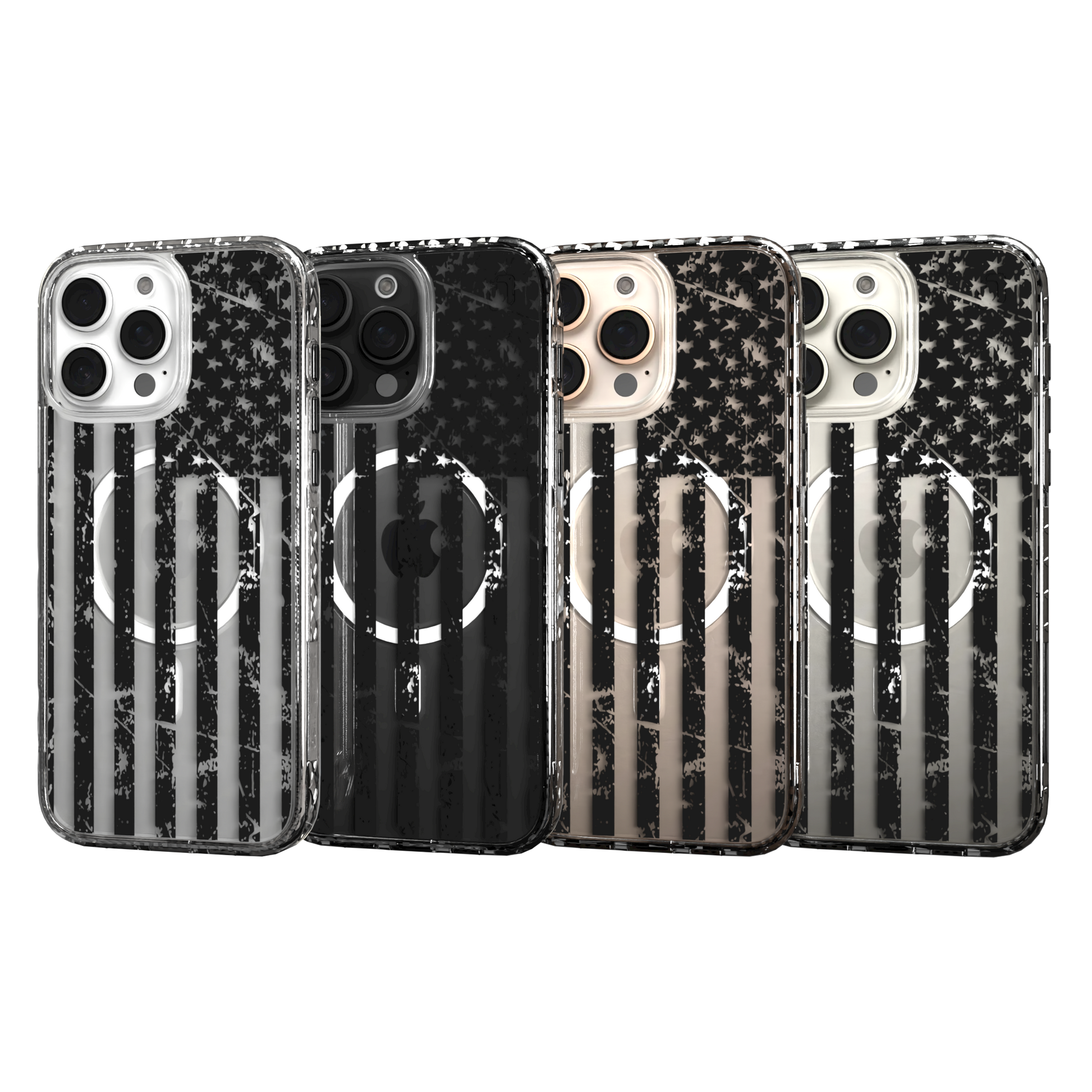 iPhone 16 Series | MagSafe | Red, White & Blue Case Collection | Weathered Black & White American Flag Black Flag / iPhone 16 Pro Max / Clear