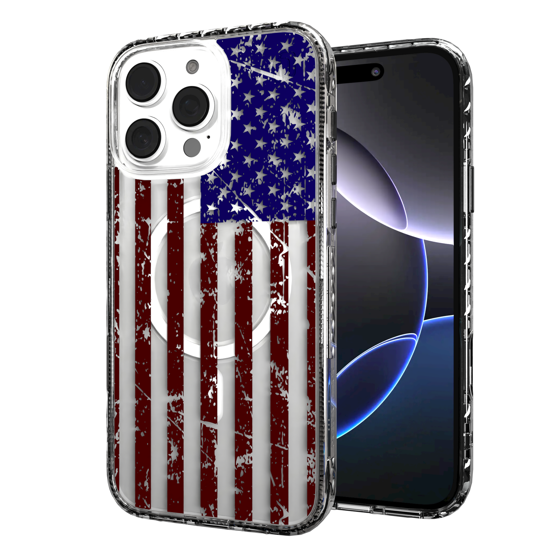 iPhone 16 Series | MagSafe | Red, White & Blue Case Collection | Old Glory Weathered American Flag Old Glory / iPhone 16 Pro Max / Clear