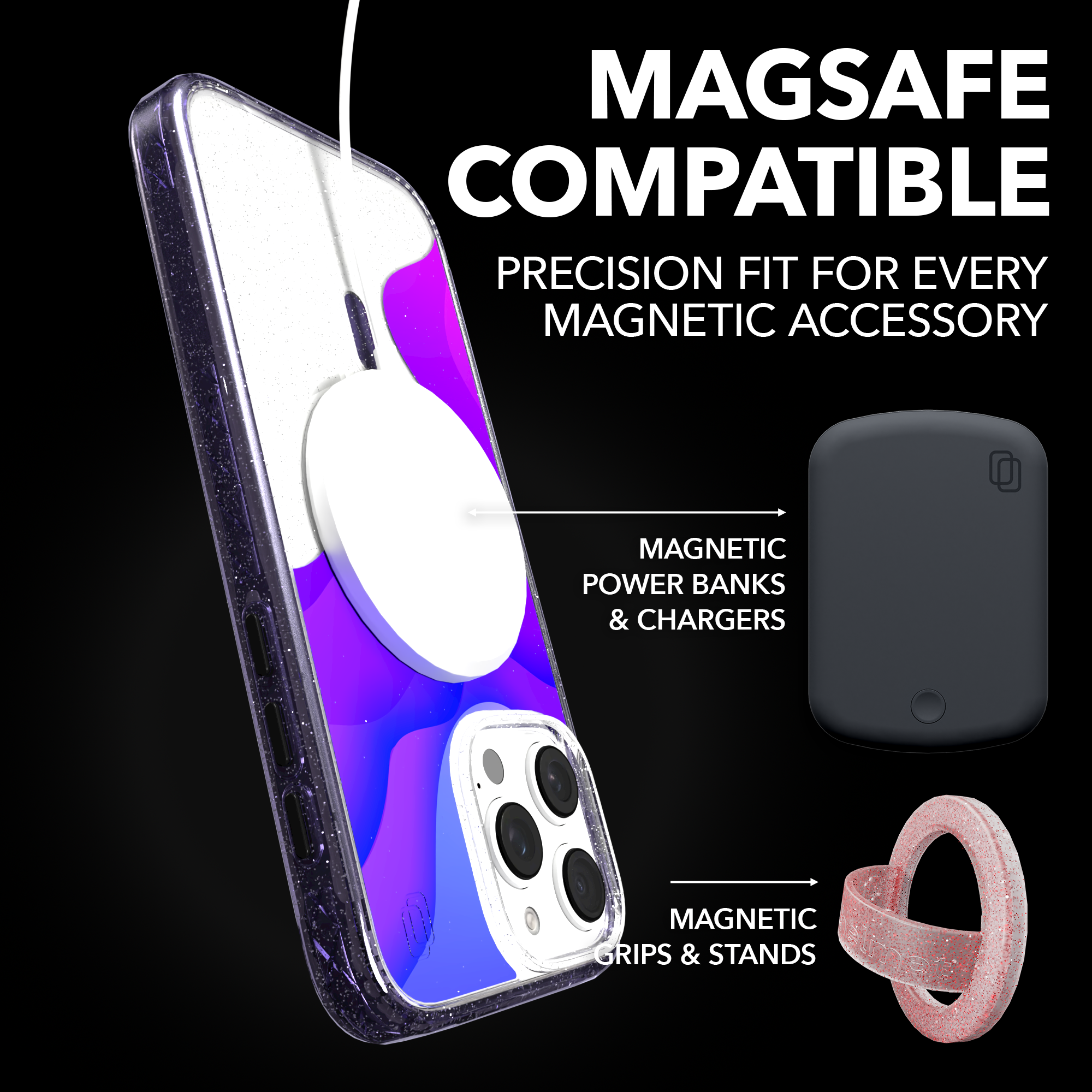 iPhone 16 Series | MagSafe | Abstract Art Case | Retro Purple Waves Retro Purple / iPhone 16 Pro Max / Lilac Sparkle