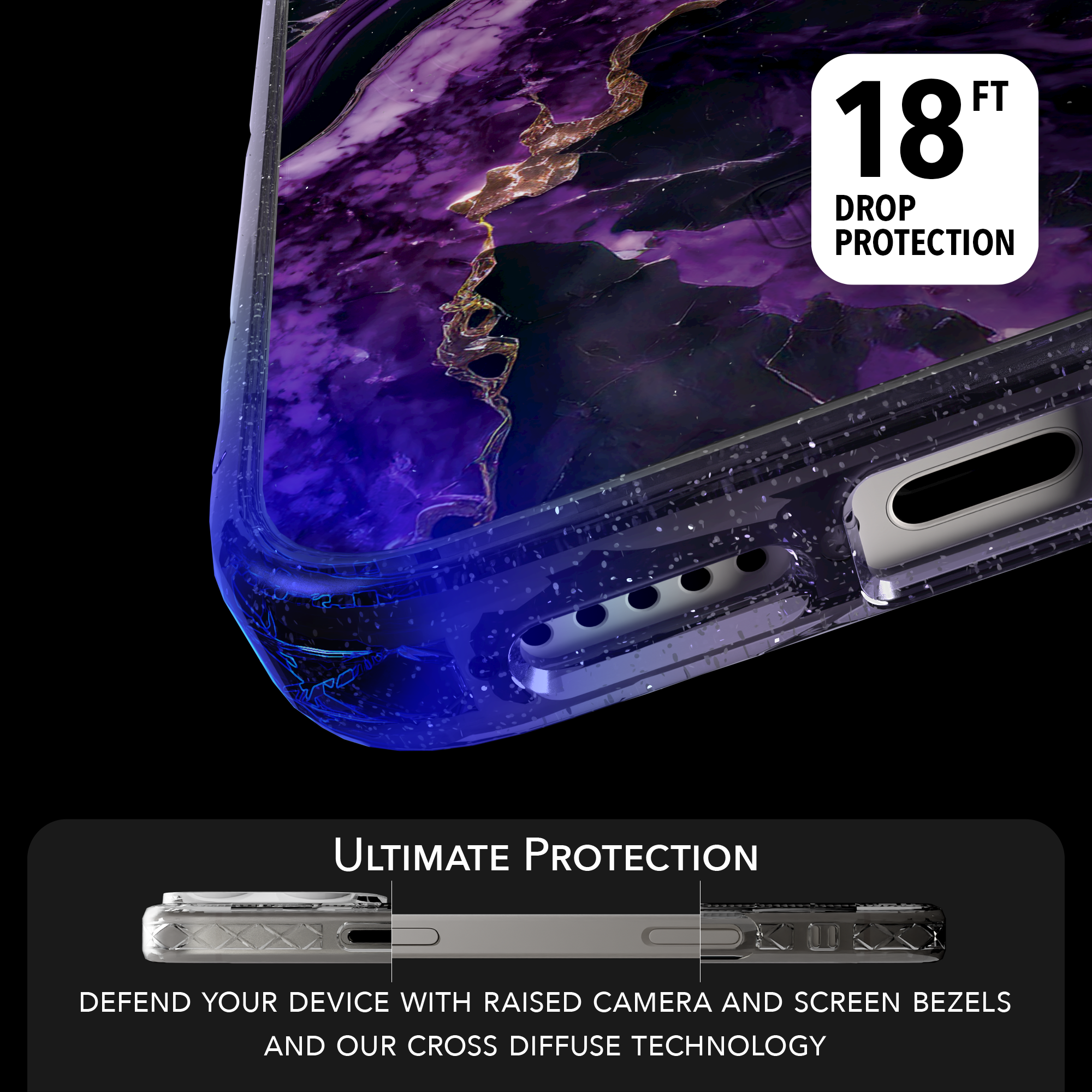 iPhone 16 Series | MagSafe | Stone Beauty Case Collection | Falling Dusk Purple & Gold Marble Falling Dusk / iPhone 16 Pro Max / Lilac Sparkle