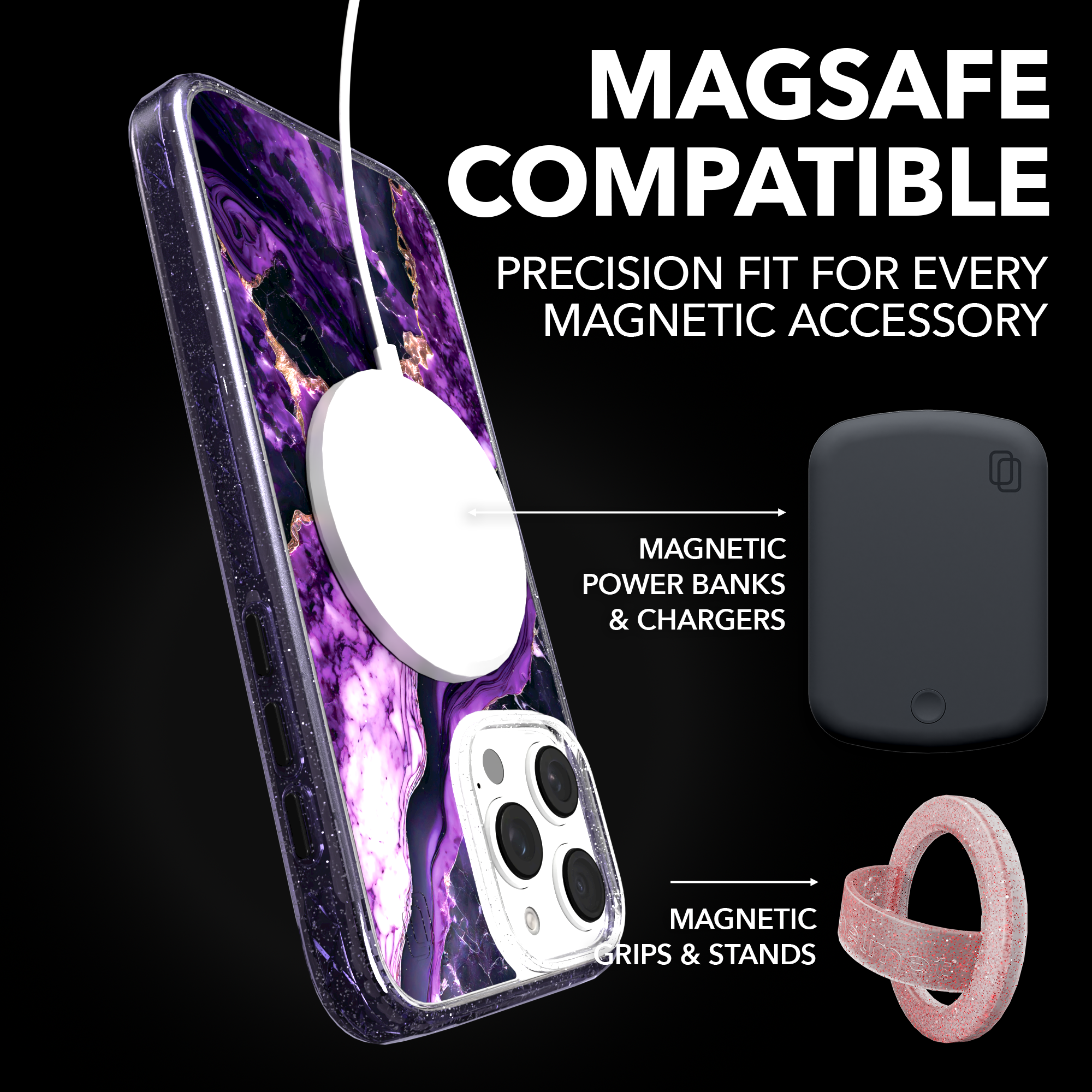 iPhone 16 Series | MagSafe | Stone Beauty Case Collection | Falling Dusk Purple & Gold Marble Falling Dusk / iPhone 16 Pro Max / Lilac Sparkle