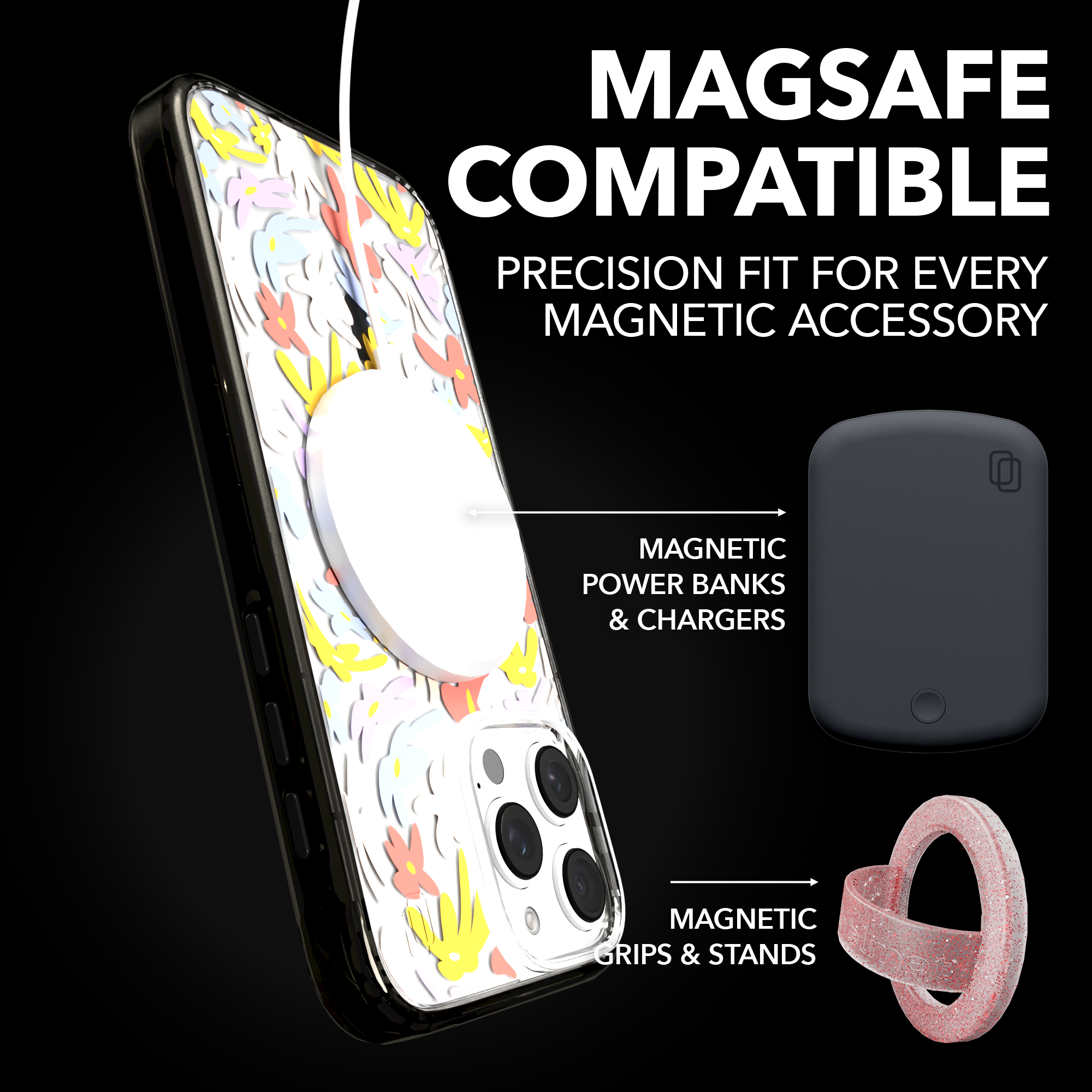 iPhone 16 Series | MagSafe | Flower Case Collection | Trippy Flower Petal Dreams Petal Dreams / iPhone 16 Pro Max / Black