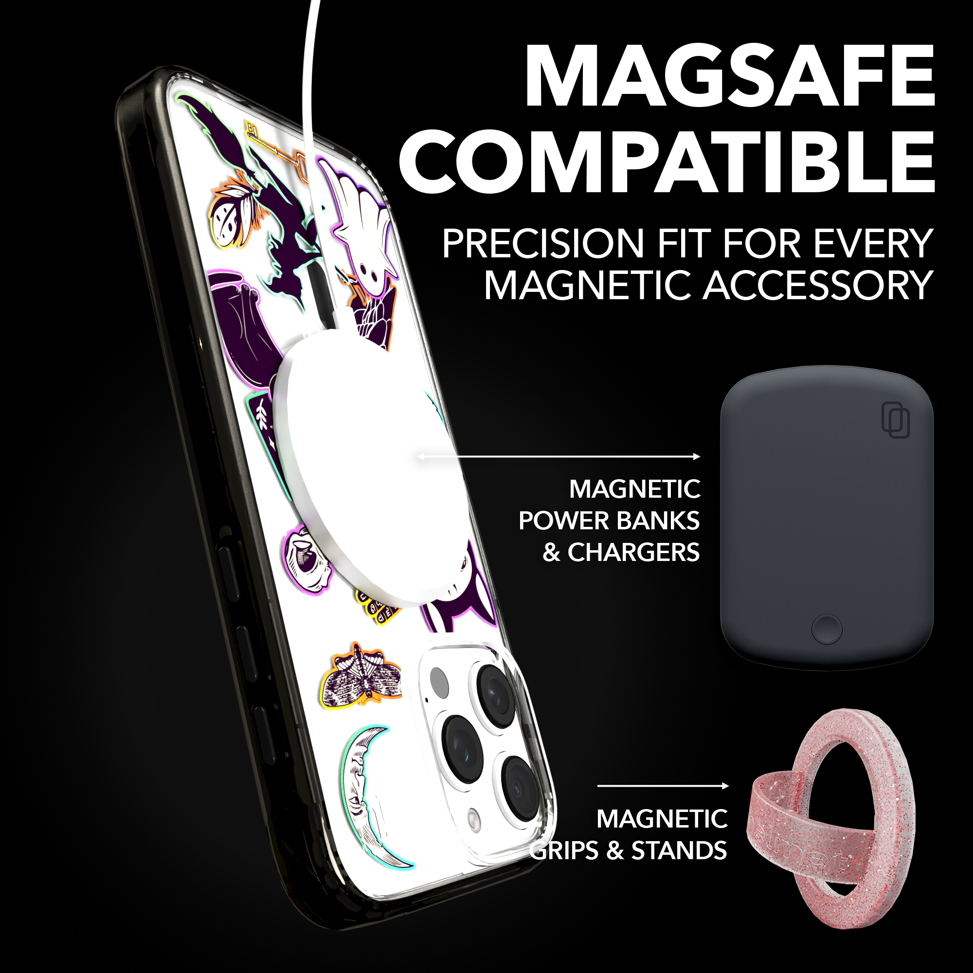 iPhone 16 Series | MagSafe | Halloween Case | Witchy Stickers Witchy Stickers / iPhone 16 Pro Max / Black