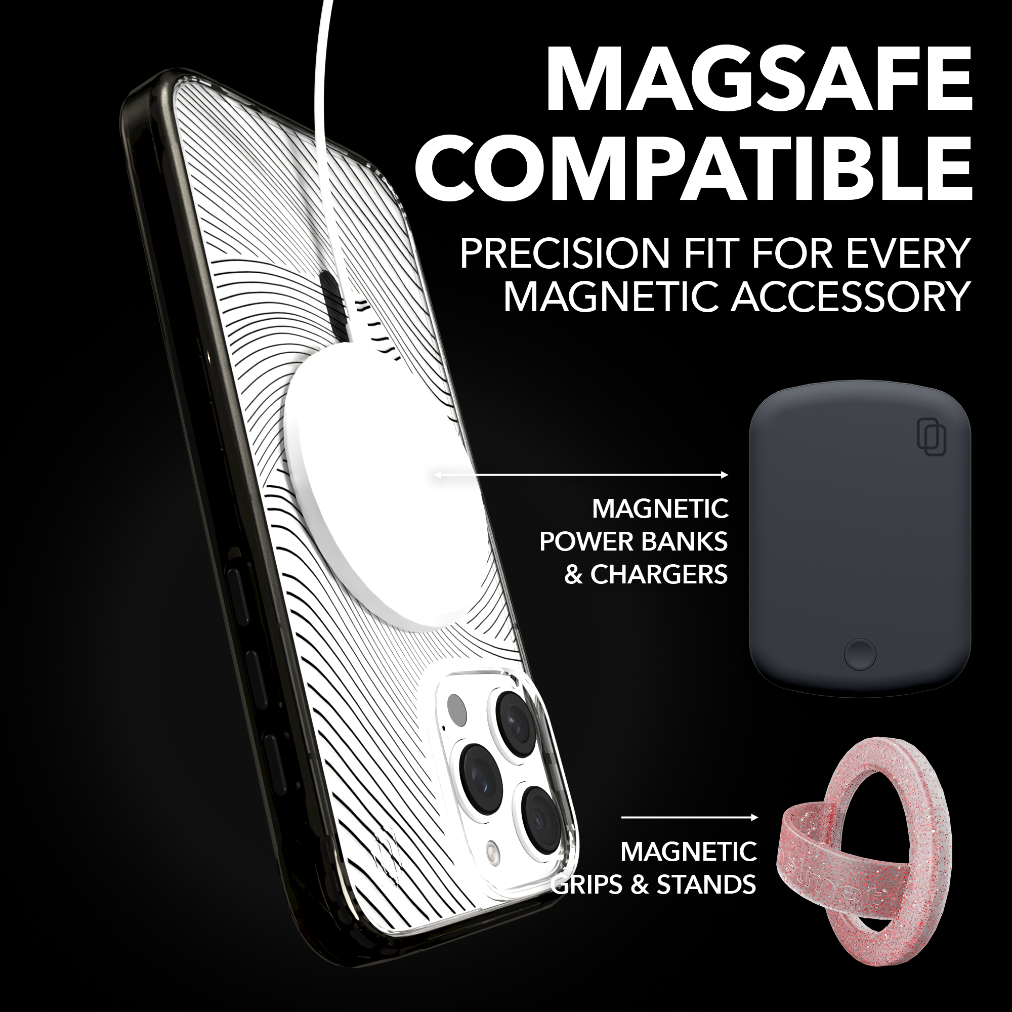 iPhone 16 Series | MagSafe | Abstract Art Case | Retro Clear Waves Retro Clear / iPhone 16 Pro Max / Black