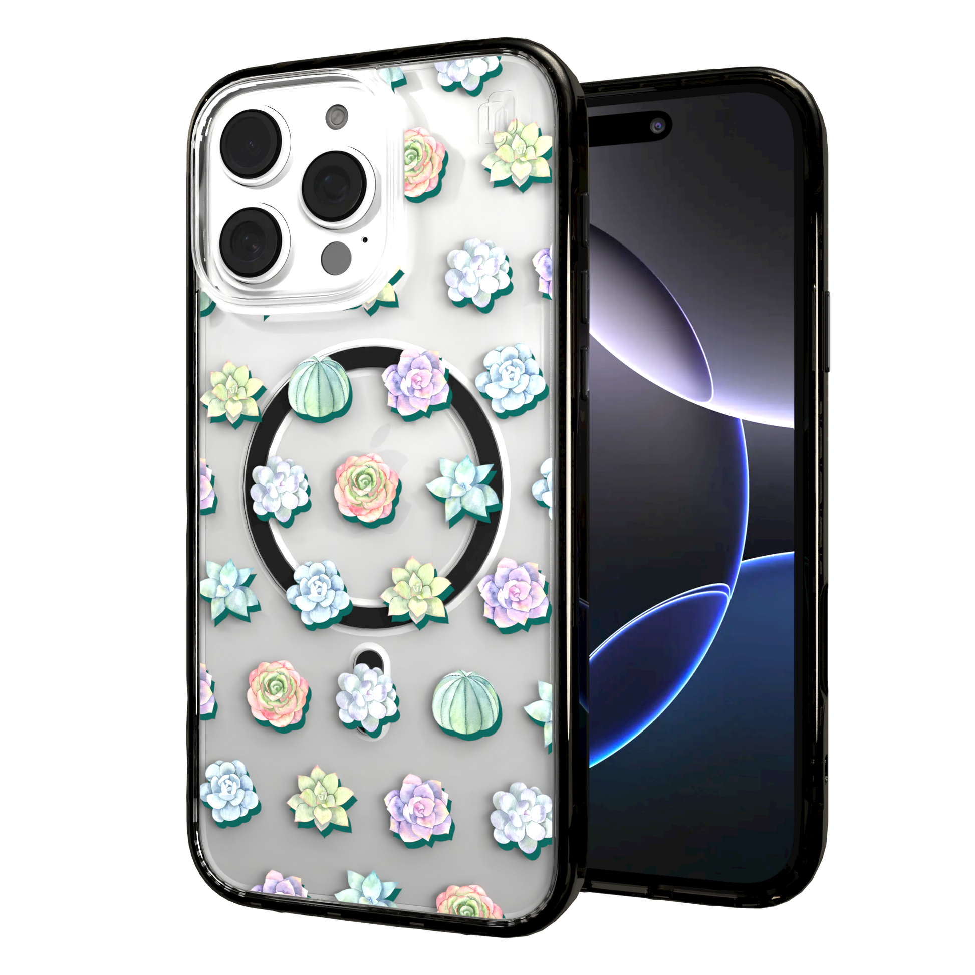 iPhone 16 Series | MagSafe | Nature Case Collection | Succulent Seamless Pattern Succulents / iPhone 16 Pro Max / Black