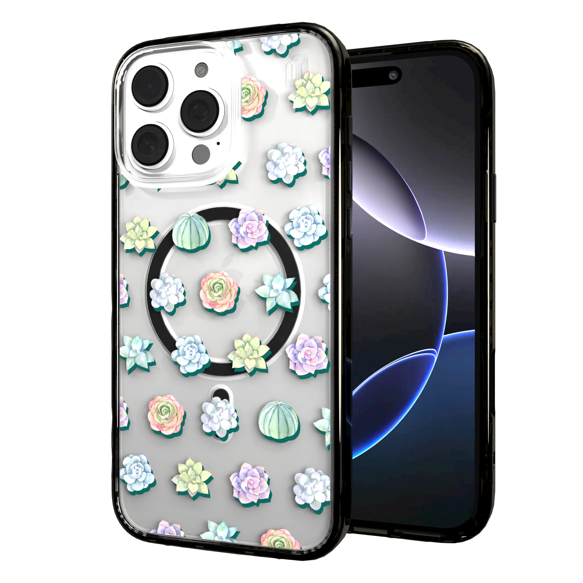 iPhone 16 Series | MagSafe | Nature Case Collection | Succulent Seamless Pattern Succulents / iPhone 16 Pro Max / Black