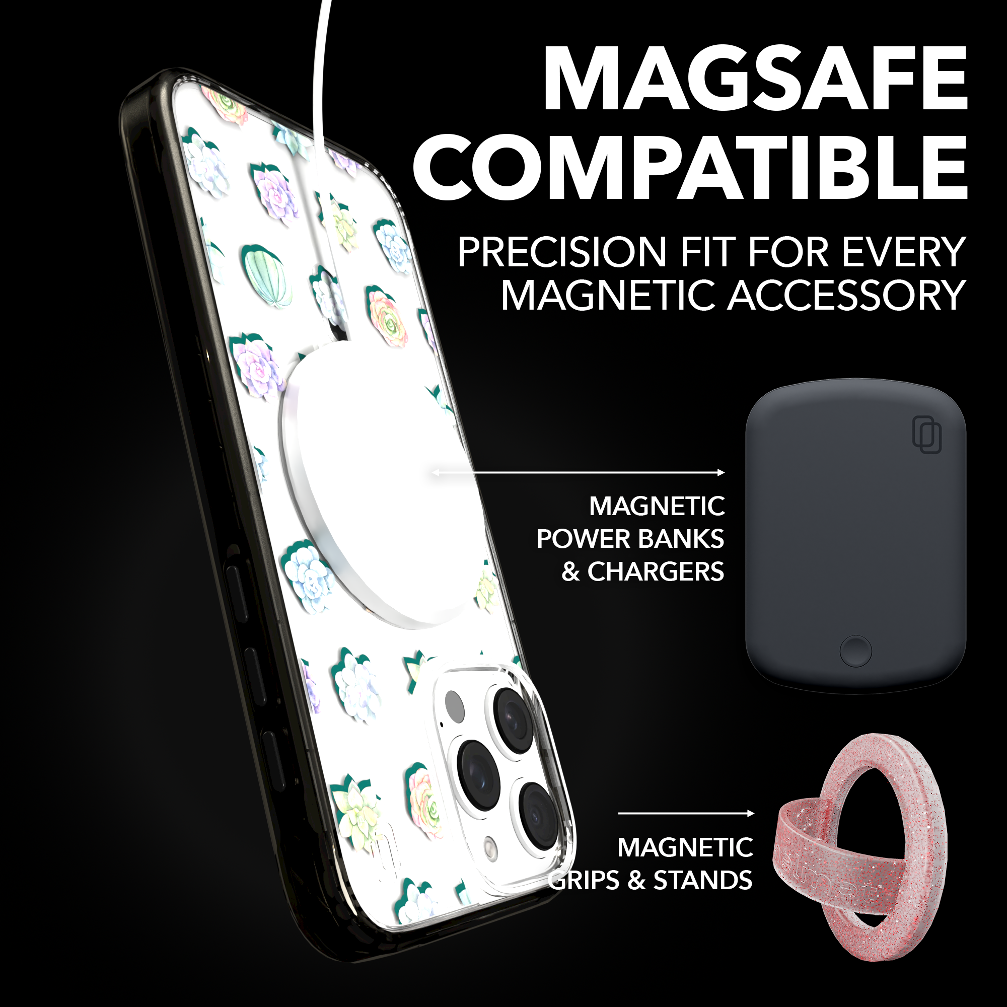 iPhone 16 Series | MagSafe | Nature Case Collection | Succulent Seamless Pattern Succulents / iPhone 16 Pro Max / Black