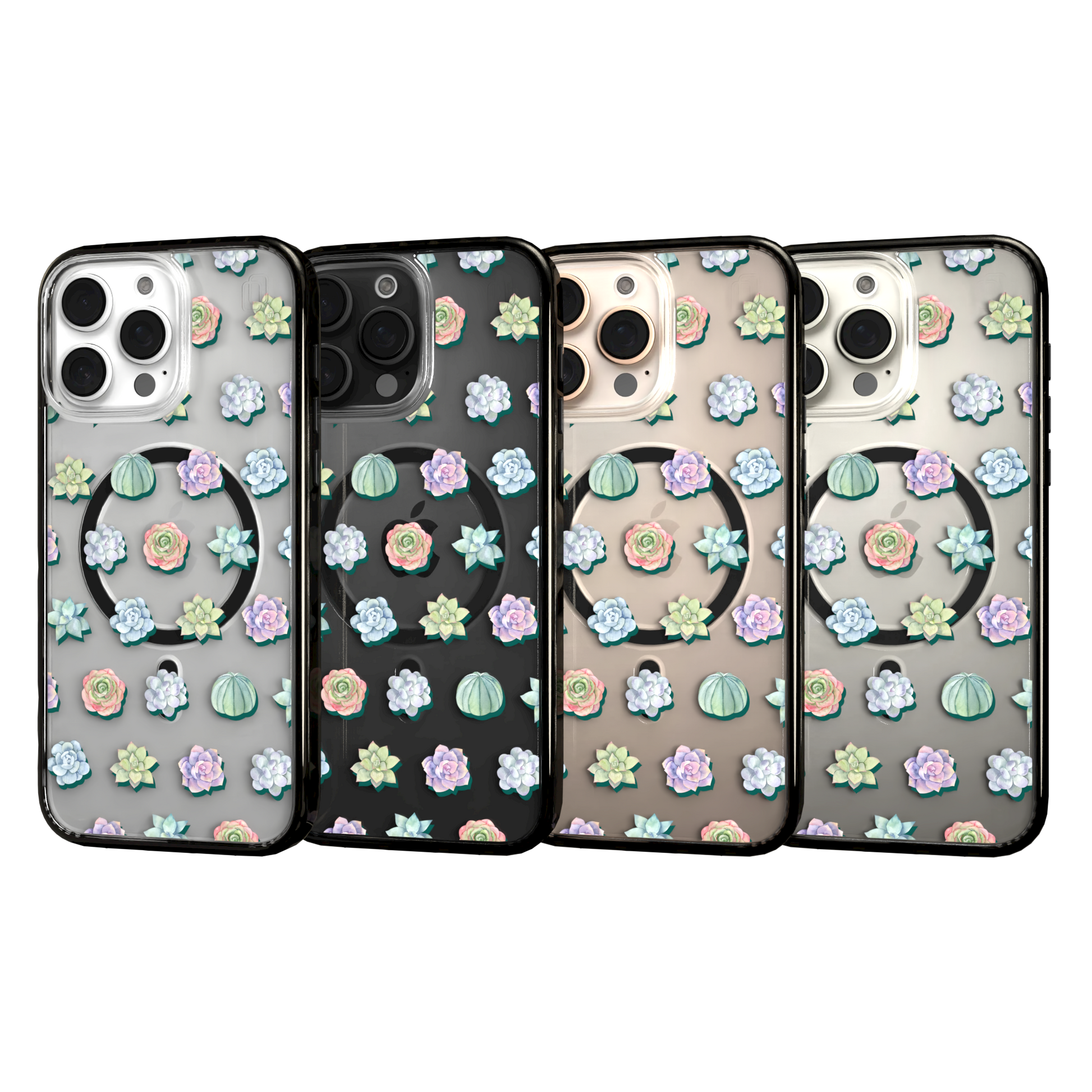 iPhone 16 Series | MagSafe | Nature Case Collection | Succulent Seamless Pattern Succulents / iPhone 16 Pro Max / Black