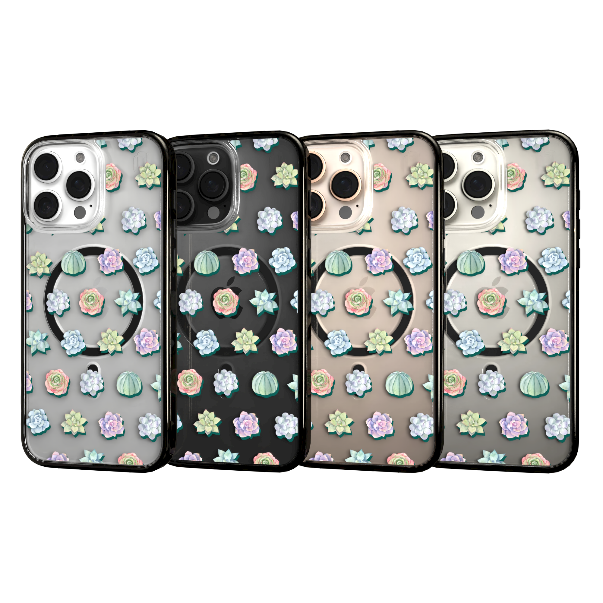 iPhone 16 Series | MagSafe | Nature Case Collection | Succulent Seamless Pattern Succulents / iPhone 16 Pro Max / Black