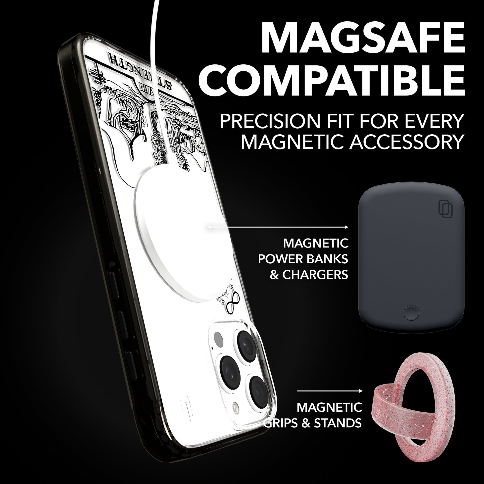 iPhone 16 Series | MagSafe | Tarot Collection | Strength Strength - Line / iPhone 16 Pro Max / Black
