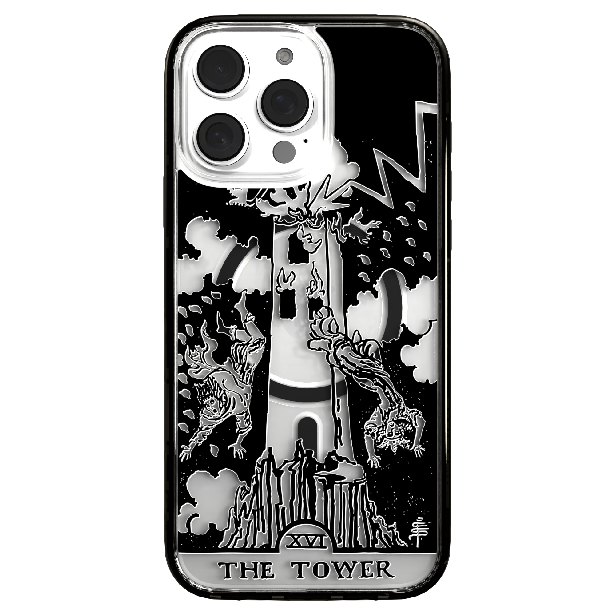 iPhone 16 Series | MagSafe | Tarot Collection | The Tower The Tower - Line / iPhone 16 Pro Max / Black