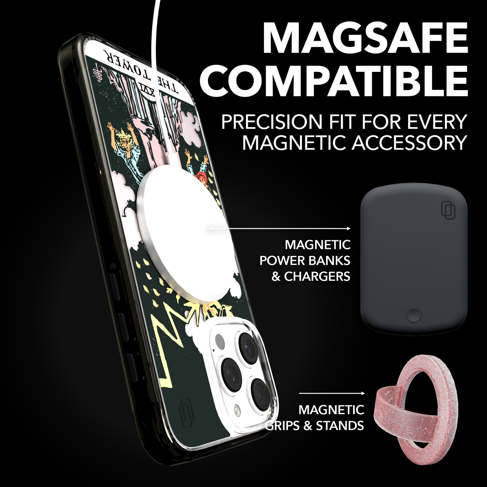 iPhone 16 Series | MagSafe | Tarot Collection | The Tower The Tower - Color / iPhone 16 Pro Max / Black
