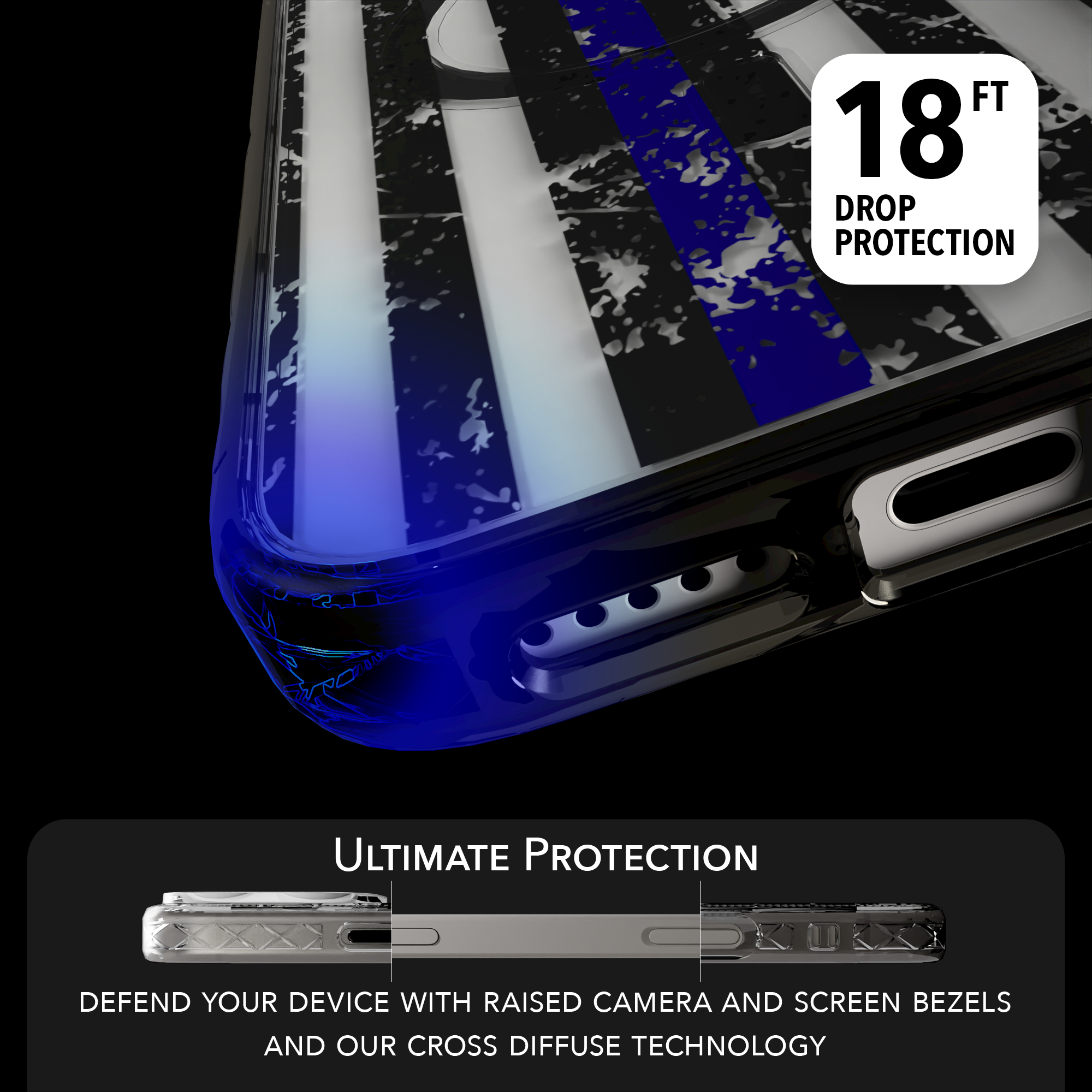 iPhone 16 Series | MagSafe | Red, White & Blue Case Collection | Thin Blue Line Blue Line / iPhone 16 Pro Max / Black