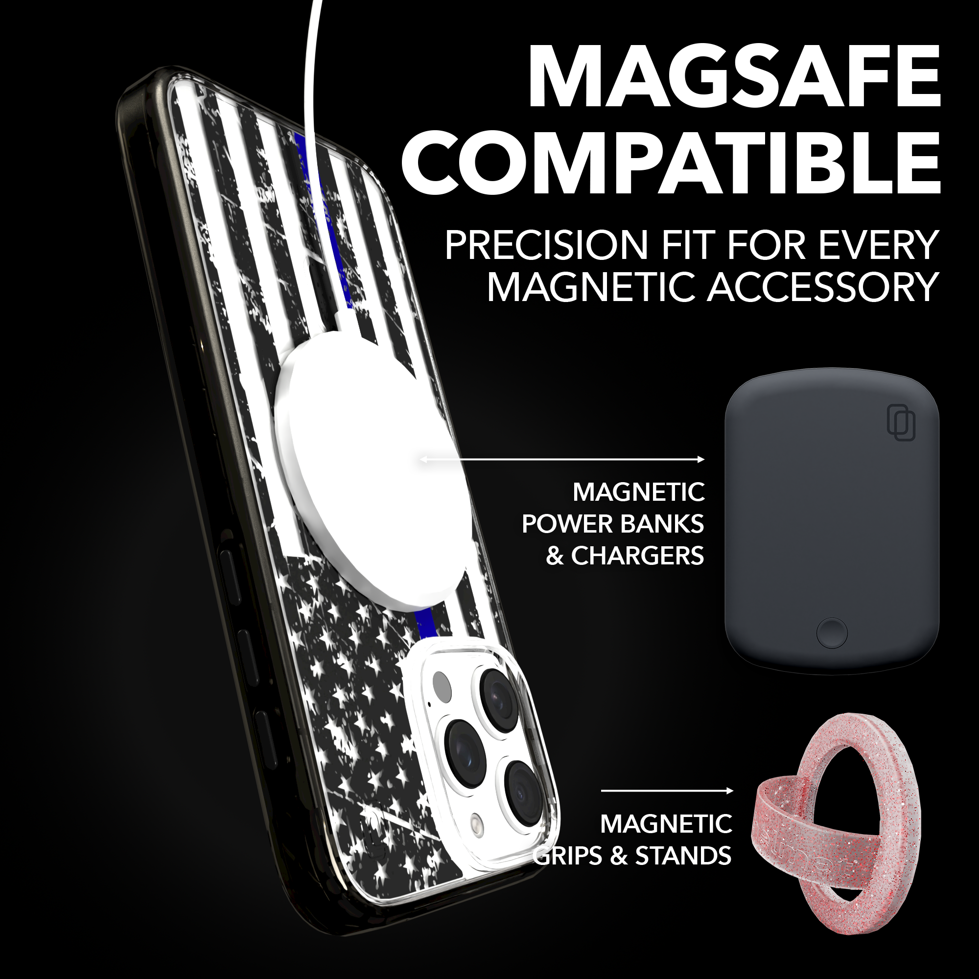 iPhone 16 Series | MagSafe | Red, White & Blue Case Collection | Thin Blue Line Blue Line / iPhone 16 Pro Max / Black