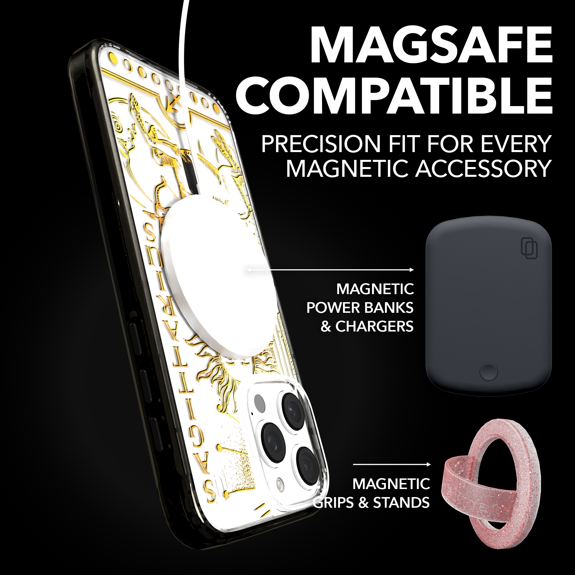 iPhone 16 Series | MagSafe | Zodiac Collection | Sagitarius Sagittarius Gold / iPhone 16 Pro Max / Black