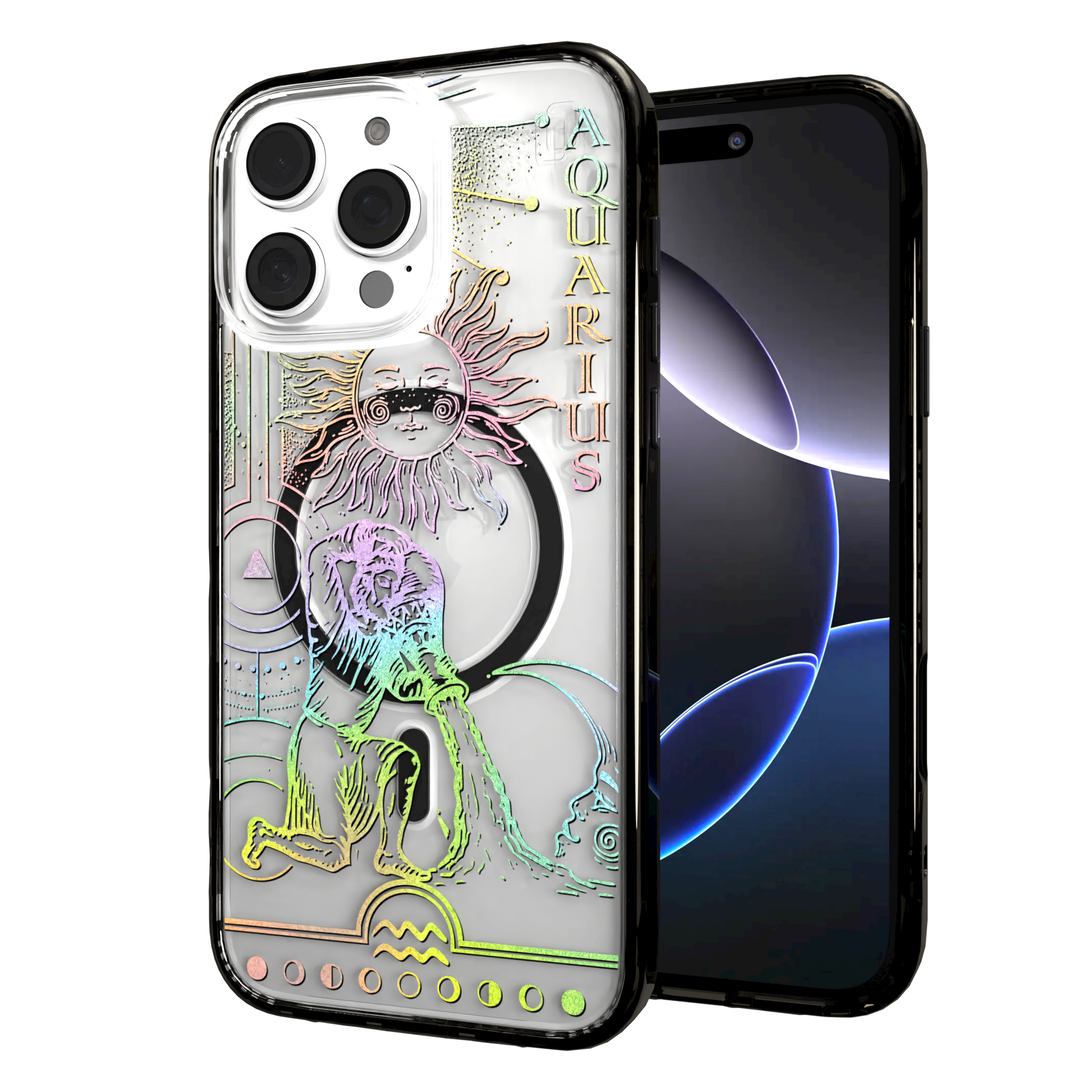 iPhone 16 Series | MagSafe | Zodiac Collection | Aquarius Aquarius Rainbow / iPhone 16 Pro Max / Black