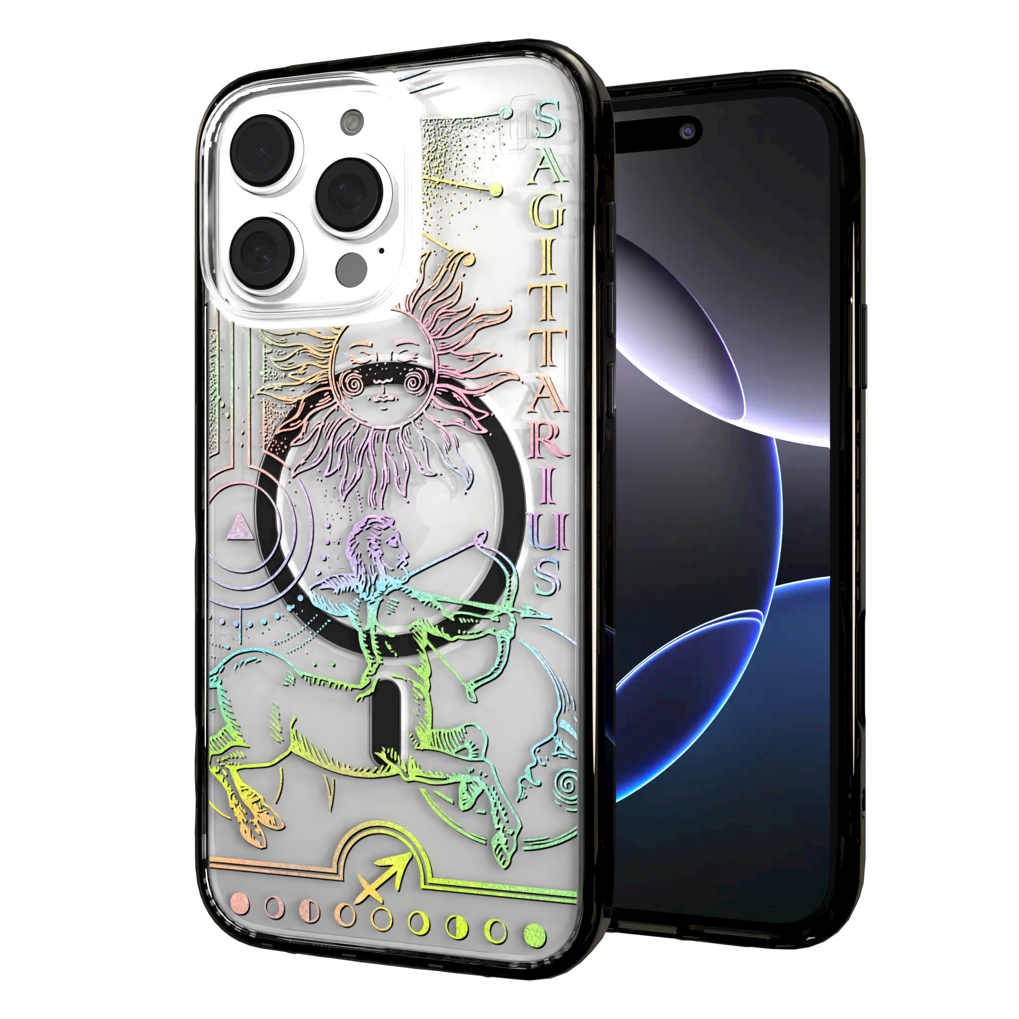iPhone 16 Series | MagSafe | Zodiac Collection | Sagitarius Sagittarius Rainbow / iPhone 16 Pro Max / Black