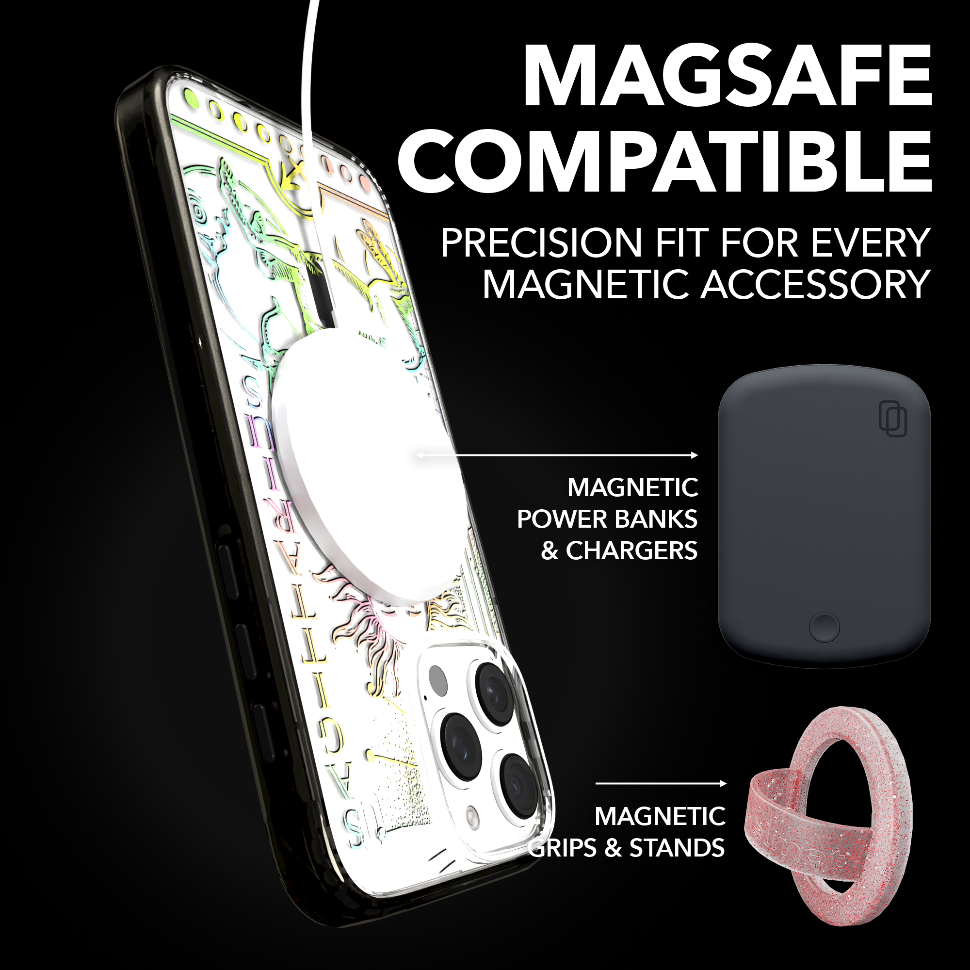 iPhone 16 Series | MagSafe | Zodiac Collection | Sagitarius Sagittarius Rainbow / iPhone 16 Pro Max / Black