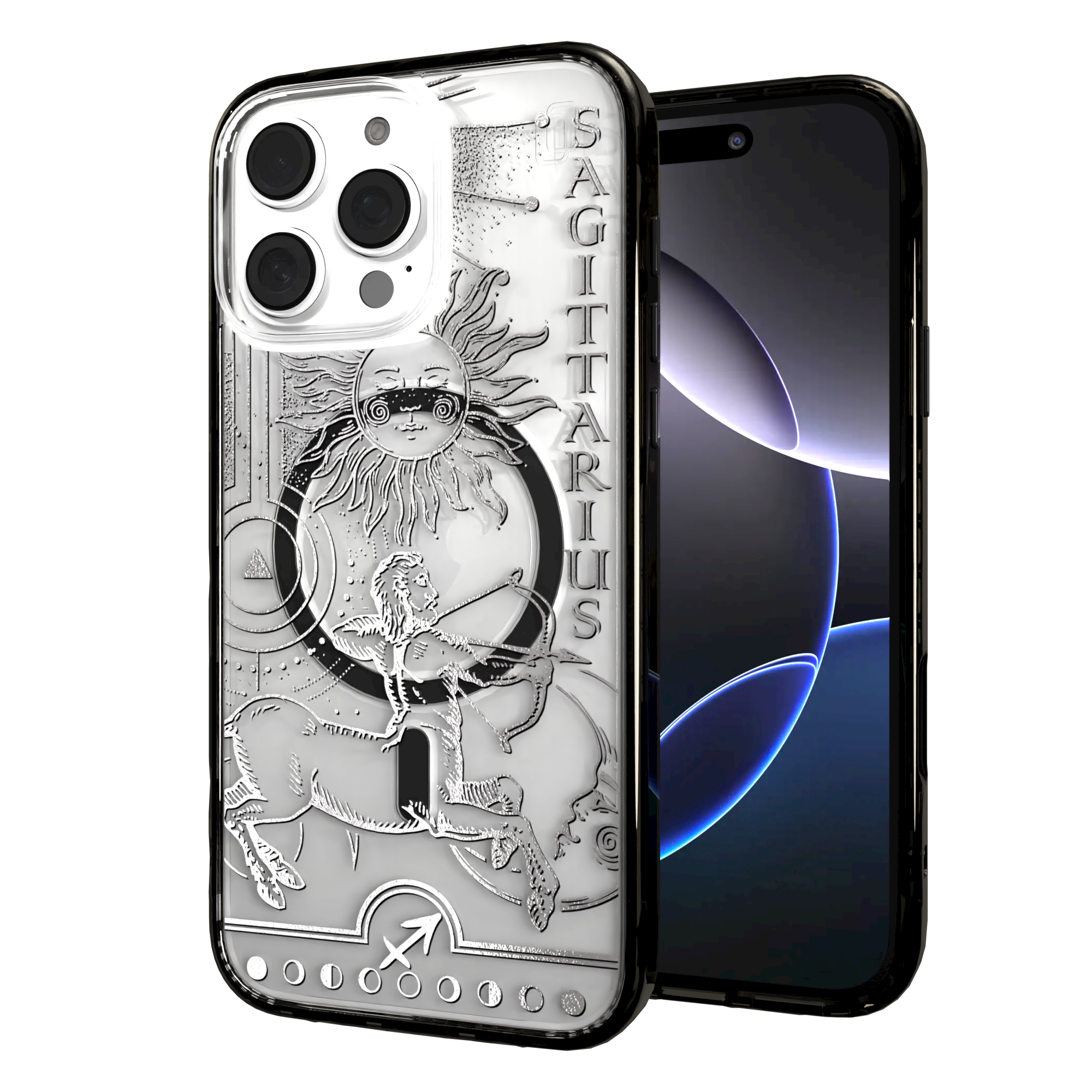 iPhone 16 Series | MagSafe | Zodiac Collection | Sagitarius Sagittarius Silver / iPhone 16 Pro Max / Black