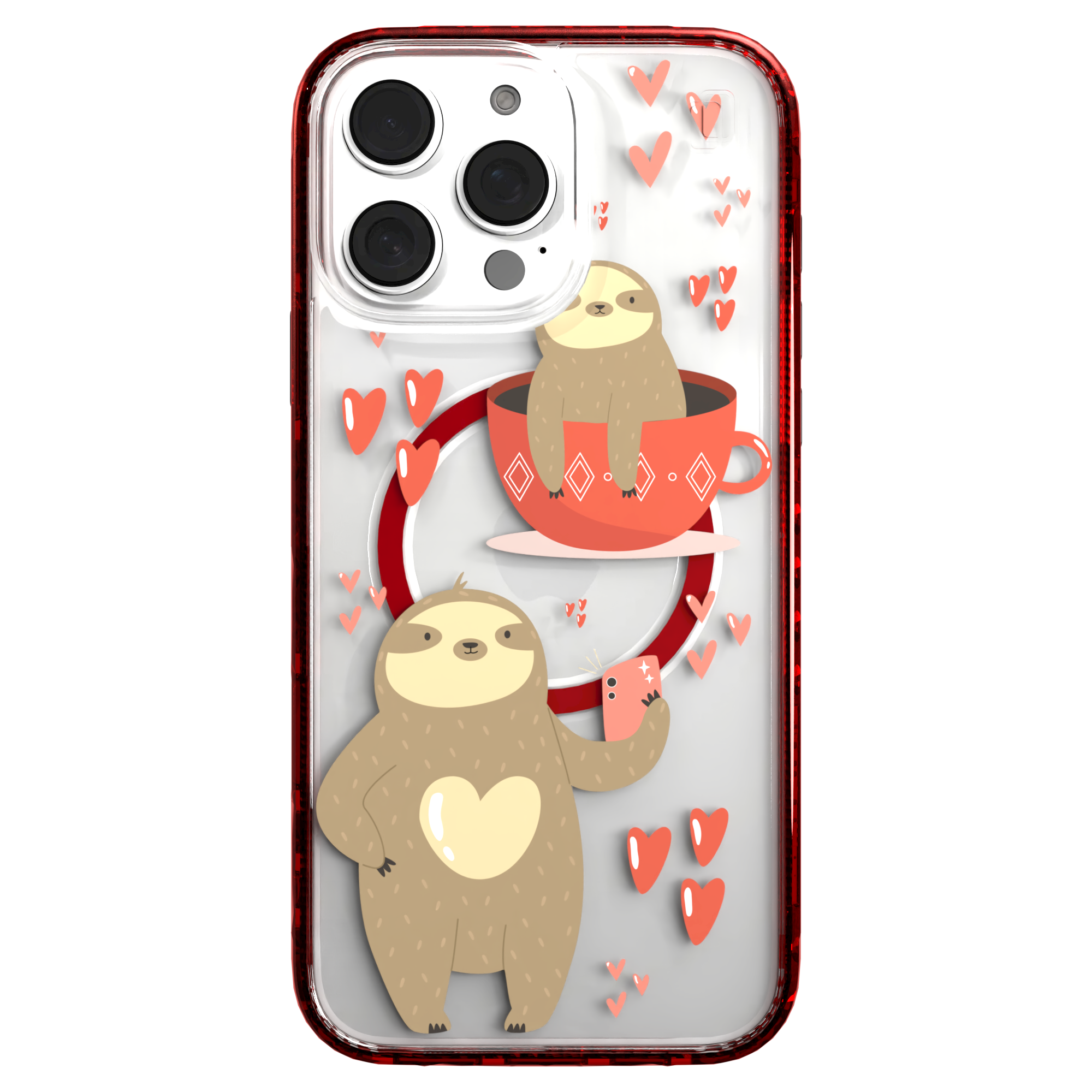 iPhone 16 Series | MagSafe | Sloth Case Collection | Sloths In Love Sloth Haven / iPhone 16 Pro Max / Red