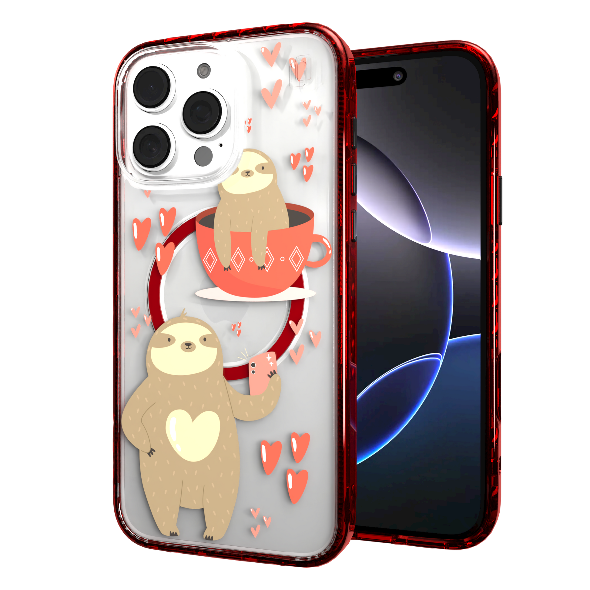 iPhone 16 Series | MagSafe | Sloth Case Collection | Sloths In Love Sloth Haven / iPhone 16 Pro Max / Red