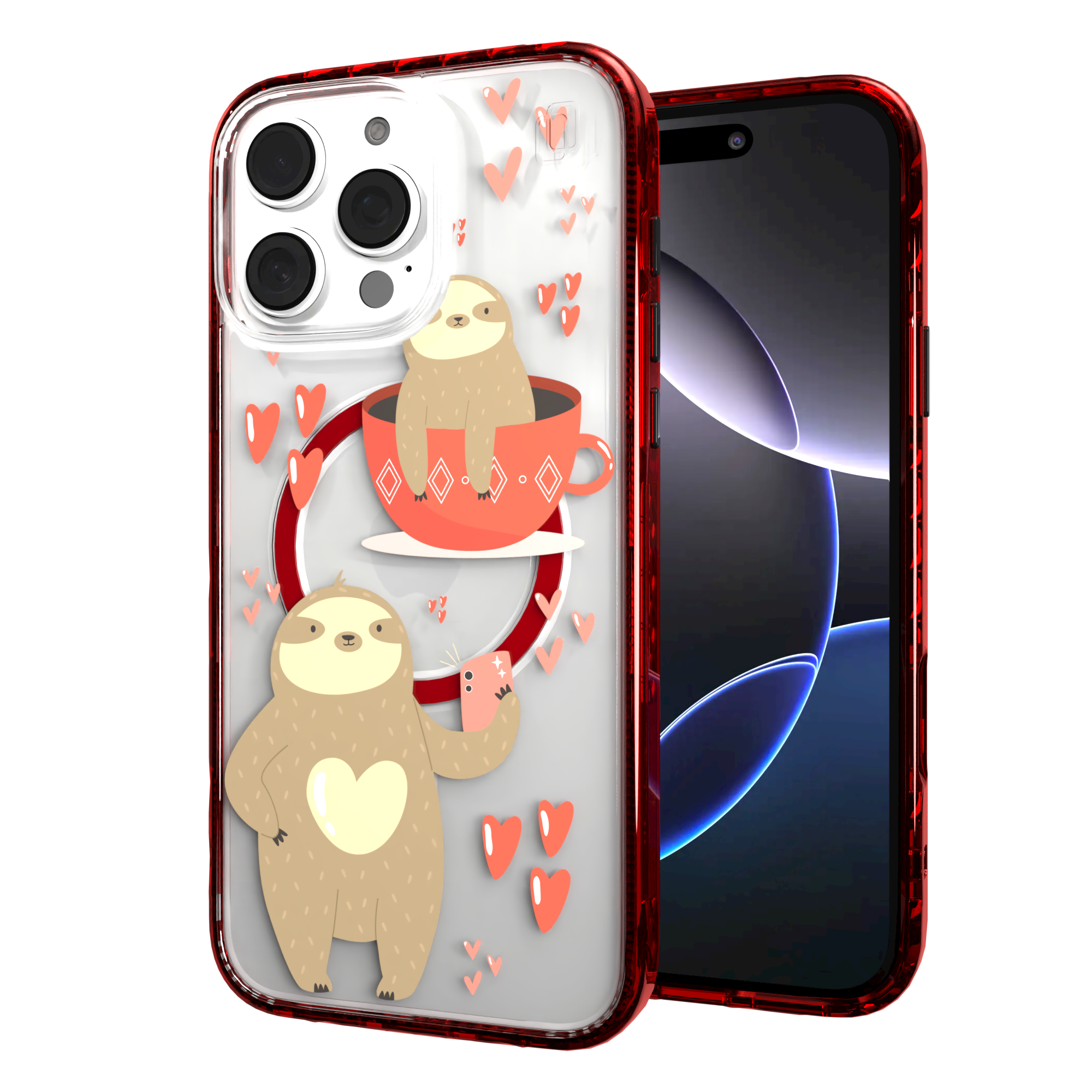 iPhone 16 Series | MagSafe | Sloth Case Collection | Sloths In Love Sloth Haven / iPhone 16 Pro Max / Red