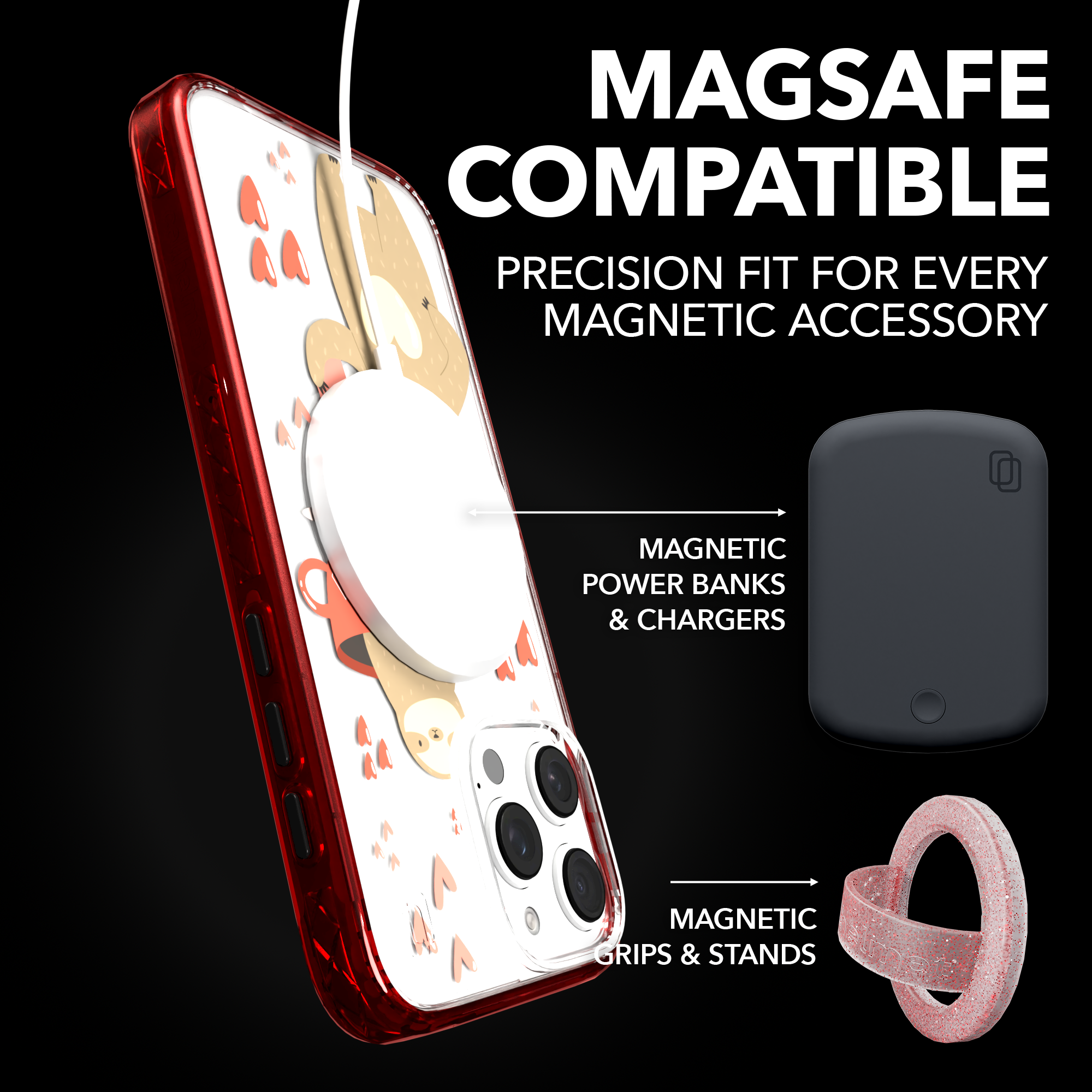 iPhone 16 Series | MagSafe | Sloth Case Collection | Sloths In Love Sloth Haven / iPhone 16 Pro Max / Red