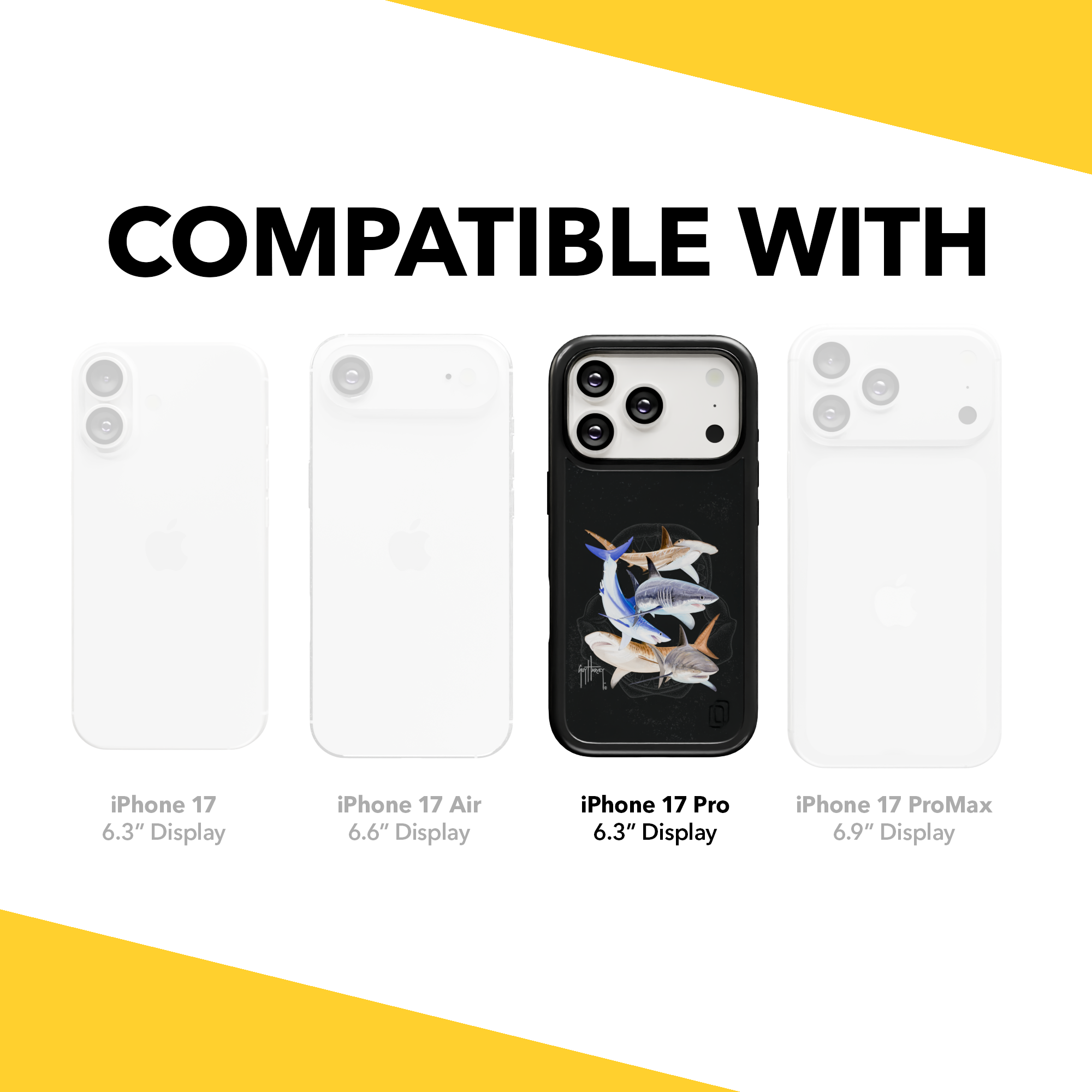 Guy Harvey Collection - Shark Collage for iPhone 17 Series Shark Collage / iPhone 17 Pro / Black