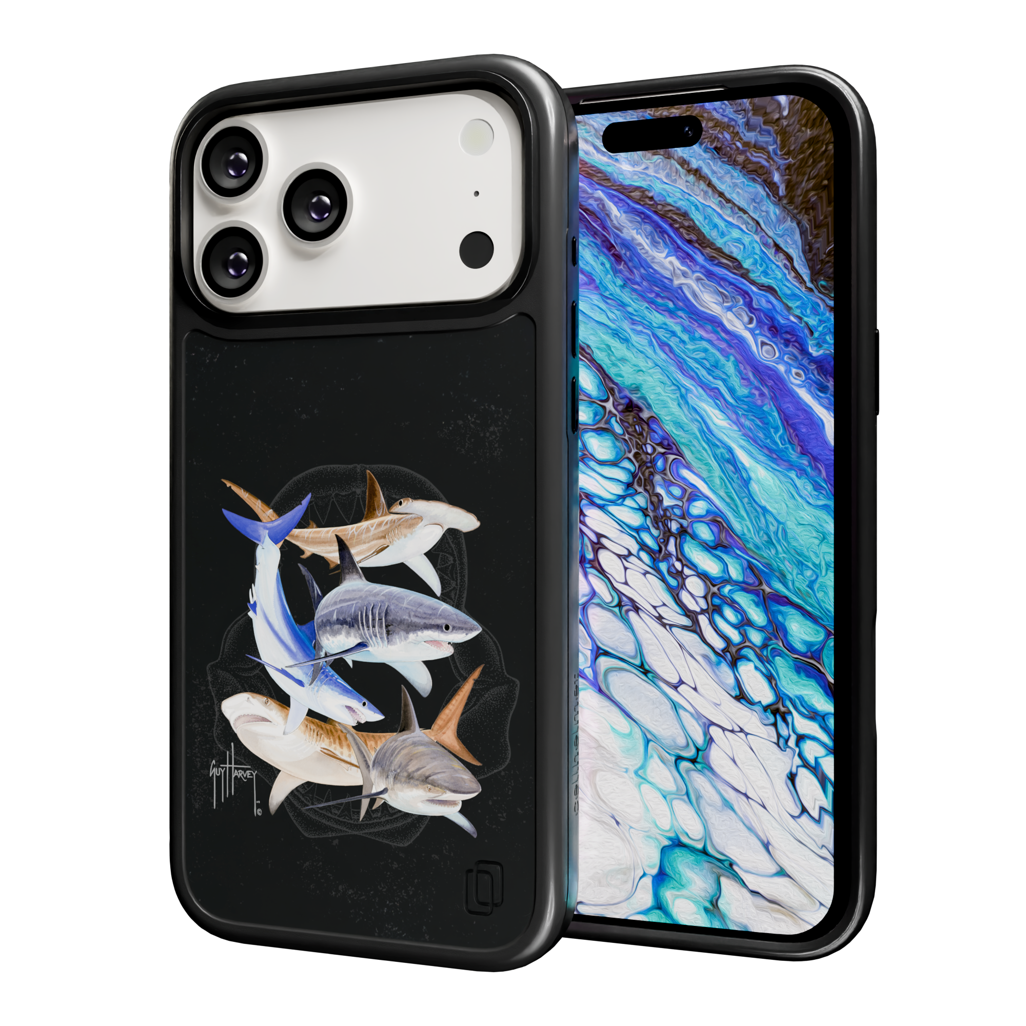 Guy Harvey Collection - Shark Collage for iPhone 17 Series Shark Collage / iPhone 17 Pro Max / Black