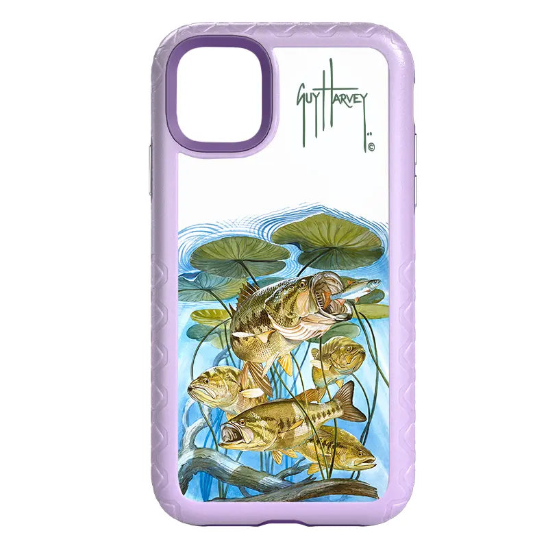Guy Harvey Fortitude Series for Apple iPhone 11 - Five Largemouth Under Lilypads - Custom Case - LilacBlossom - cellhelmet