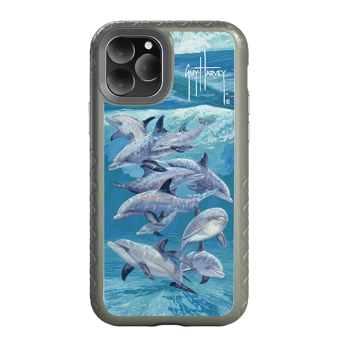 Guy Harvey Fortitude Series for Apple iPhone 11 Pro - Bottlenose Dolphins - Custom Case - OliveDrabGreen - cellhelmet