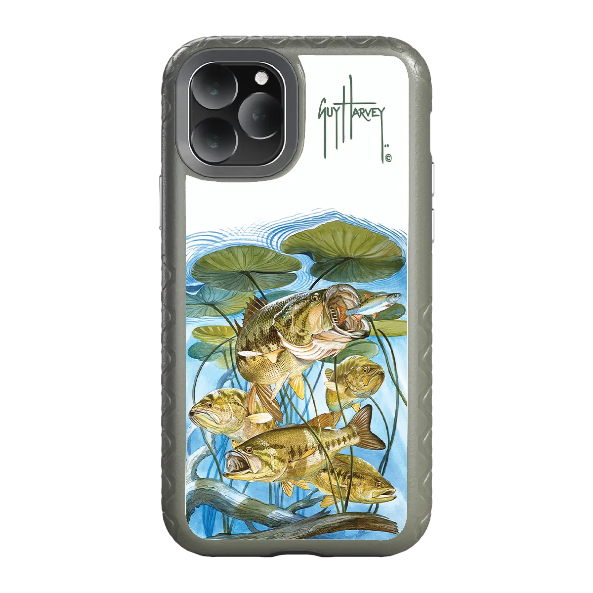 Guy Harvey Fortitude Series for Apple iPhone 11 Pro Max - Five Largemouth Under Lilypads - Custom Case - OliveDrabGreen - cellhelmet
