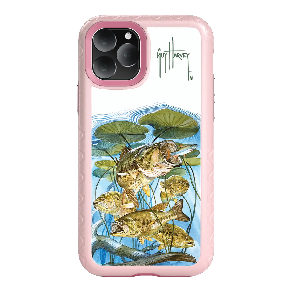 Guy Harvey Fortitude Series for Apple iPhone 11 Pro Max - Five Largemouth Under Lilypads - Custom Case - PinkMagnolia - cellhelmet