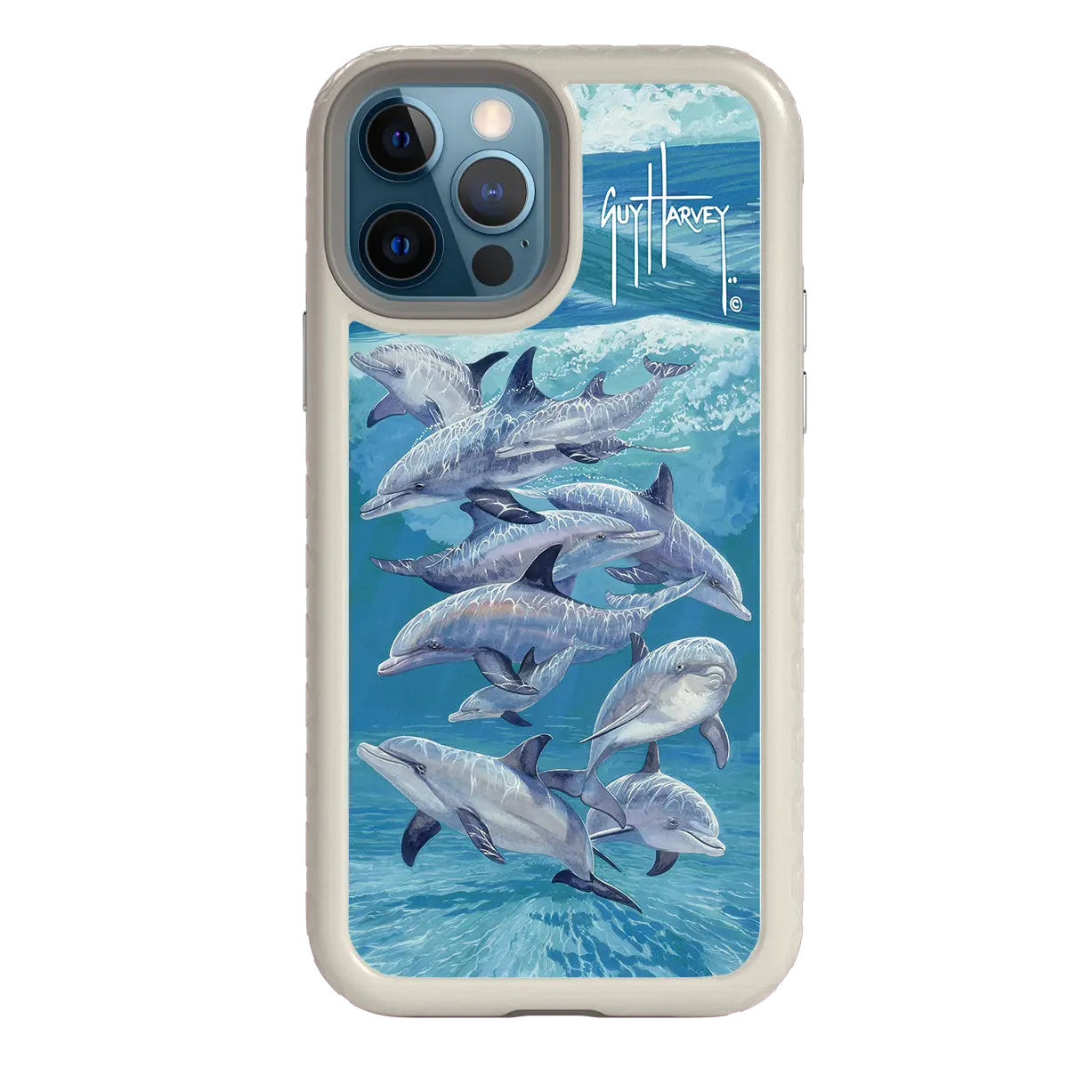 Guy Harvey Fortitude Series for Apple iPhone 12 / 12 Pro - Bottlenose Dolphins - Custom Case - Gray - cellhelmet