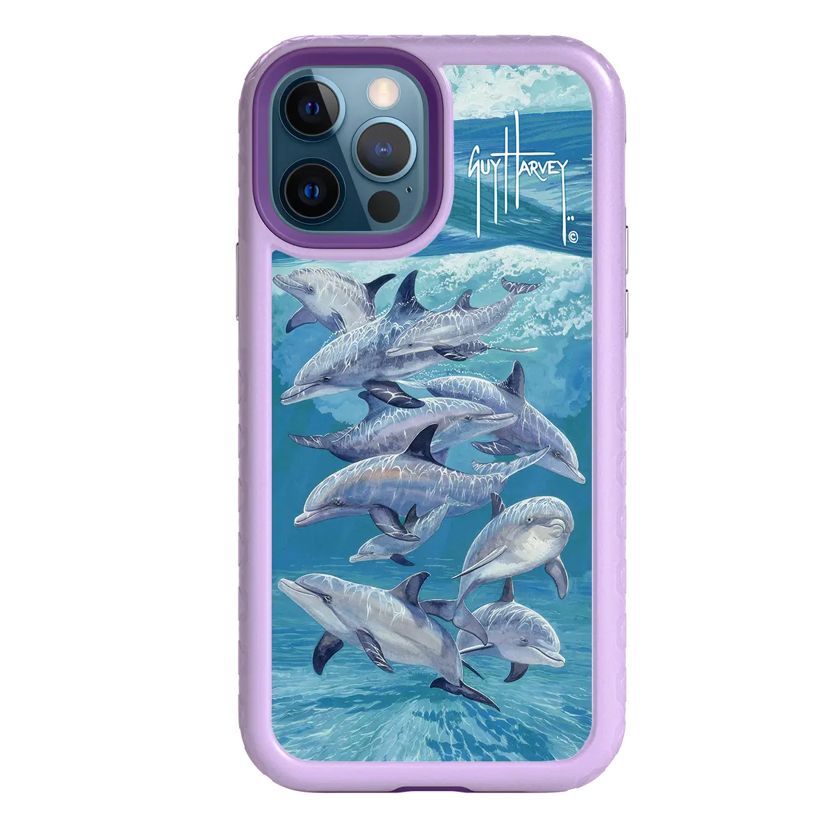 Guy Harvey Fortitude Series for Apple iPhone 12 / 12 Pro - Bottlenose Dolphins - Custom Case - LilacBlossom - cellhelmet