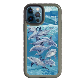 Guy Harvey Fortitude Series for Apple iPhone 12 / 12 Pro - Bottlenose Dolphins - Custom Case - OliveDrabGreen - cellhelmet