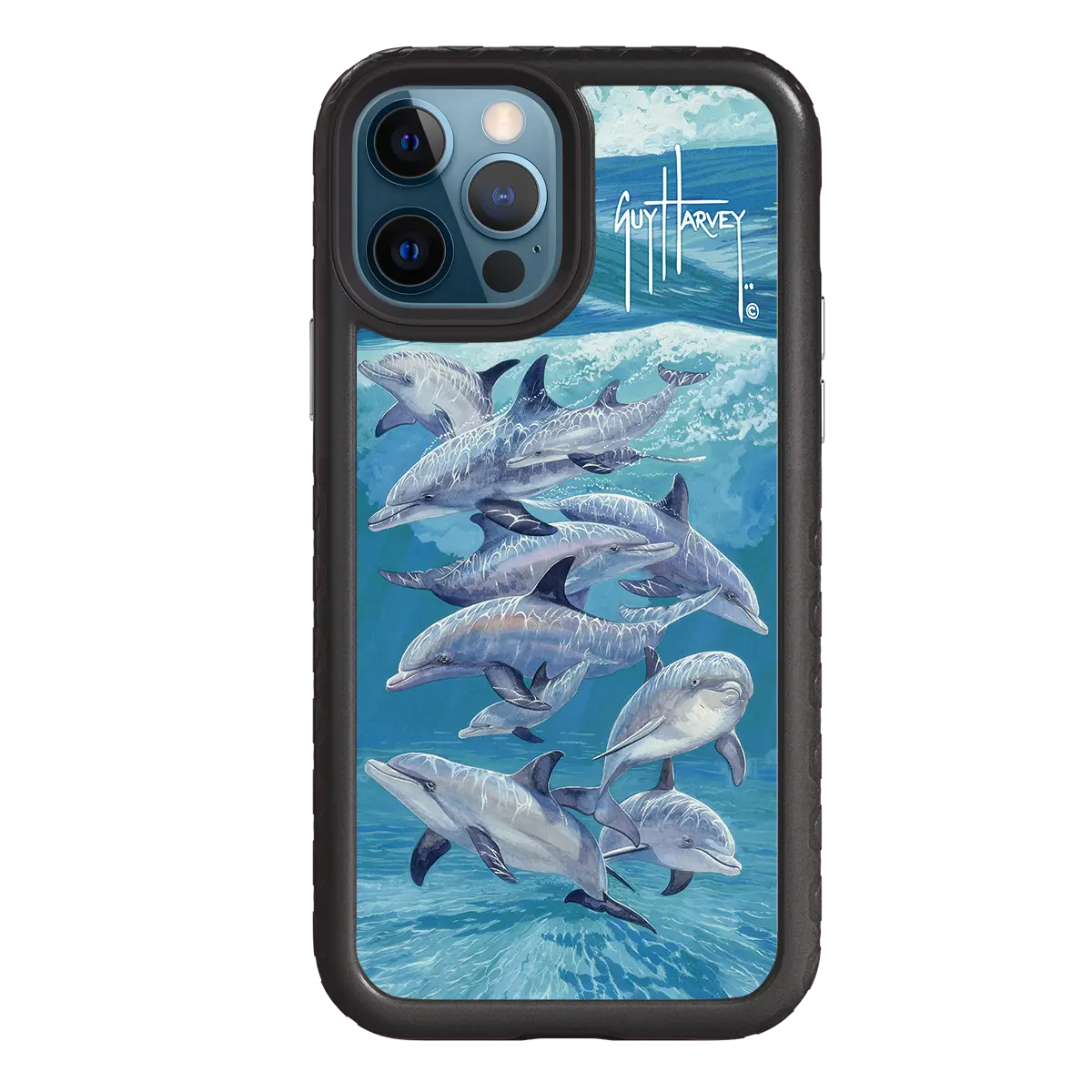 Guy Harvey Fortitude Series for Apple iPhone 12 / 12 Pro - Bottlenose Dolphins - Custom Case - OnyxBlack - cellhelmet