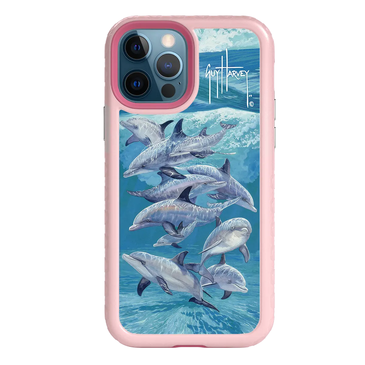 Guy Harvey Fortitude Series for Apple iPhone 12 / 12 Pro - Bottlenose Dolphins - Custom Case - PinkMagnolia - cellhelmet