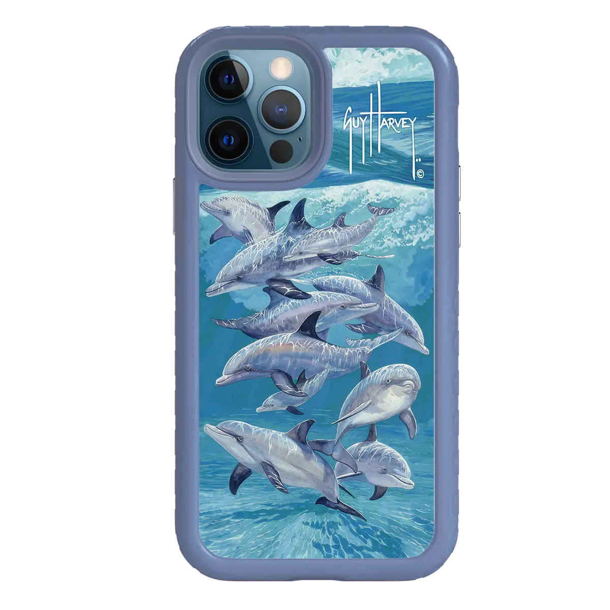 Guy Harvey Fortitude Series for Apple iPhone 12 / 12 Pro - Bottlenose Dolphins - Custom Case - SlateBlue - cellhelmet