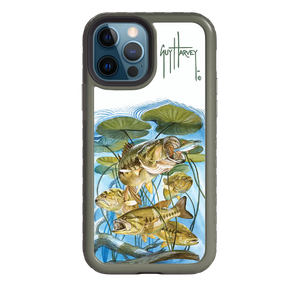Guy Harvey Fortitude Series for Apple iPhone 12 / 12 Pro - Five Largemouth Under Lilypads - Custom Case - OliveDrabGreen - cellhelmet