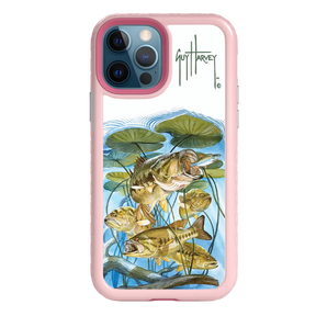 Guy Harvey Fortitude Series for Apple iPhone 12 / 12 Pro - Five Largemouth Under Lilypads - Custom Case - PinkMagnolia - cellhelmet