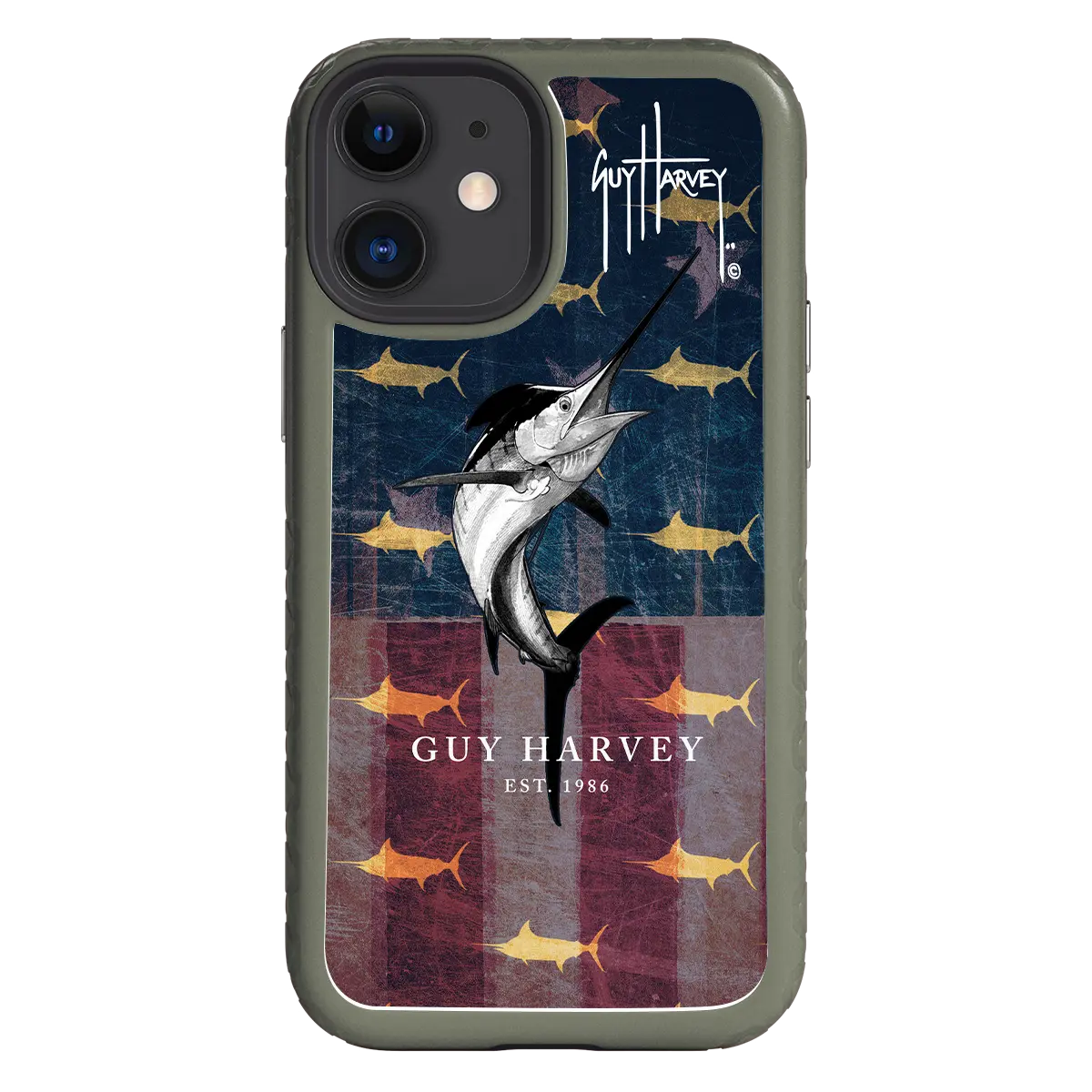 Guy Harvey Fortitude Series for Apple iPhone 12 Mini - American Marlin - Custom Case - OliveDrabGreen - cellhelmet