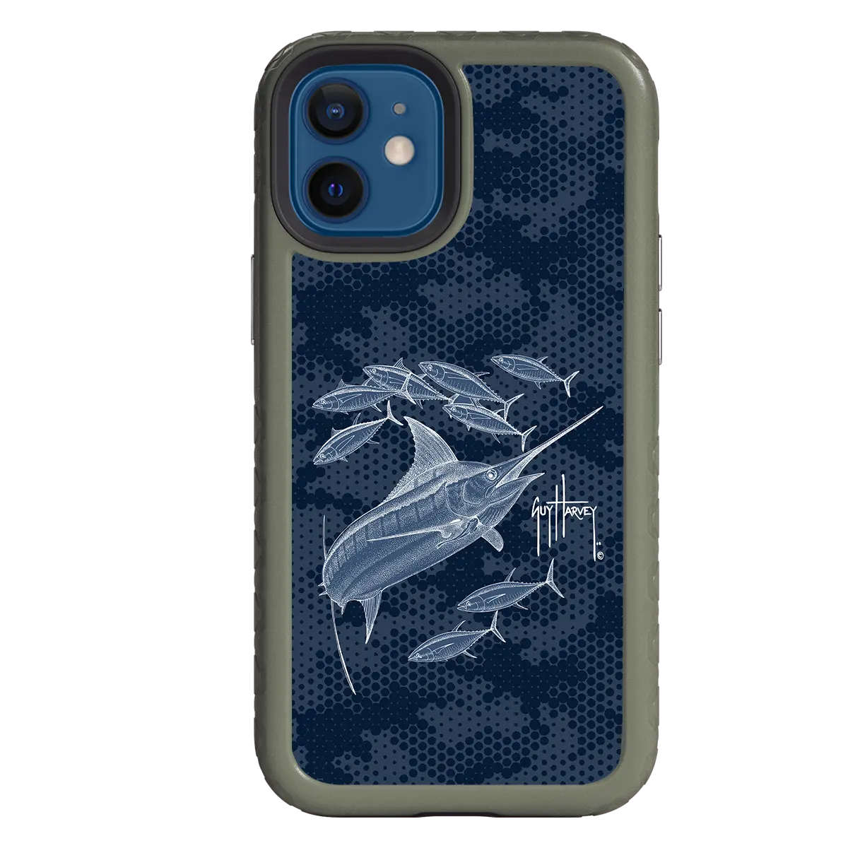Guy Harvey Fortitude Series for Apple iPhone 12 Mini - Blue Camo - Custom Case - OliveDrabGreen - cellhelmet