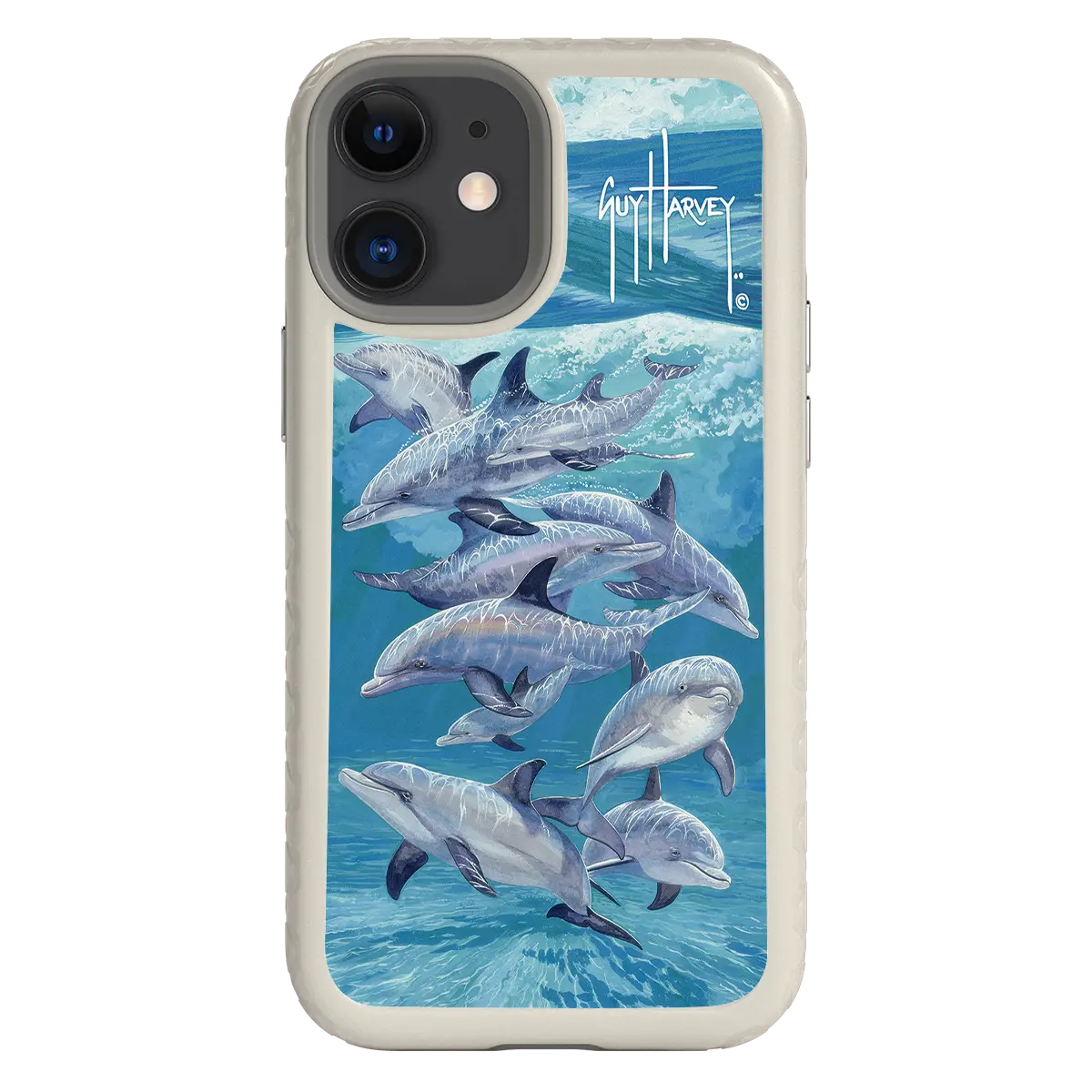 Guy Harvey Fortitude Series for Apple iPhone 12 Mini - Bottlenose Dolphins - Custom Case - Gray - cellhelmet