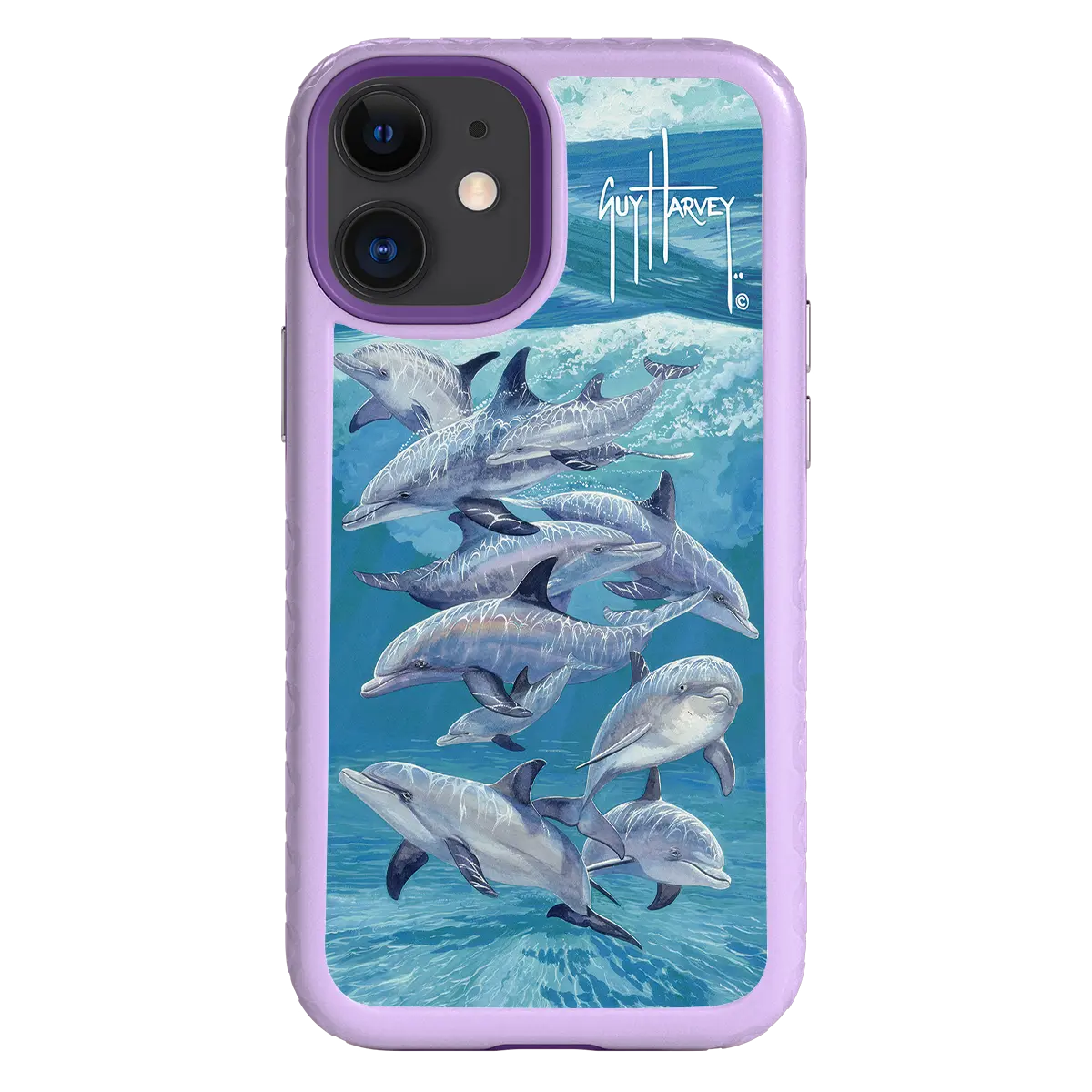 Guy Harvey Fortitude Series for Apple iPhone 12 Mini - Bottlenose Dolphins - Custom Case - LilacBlossom - cellhelmet