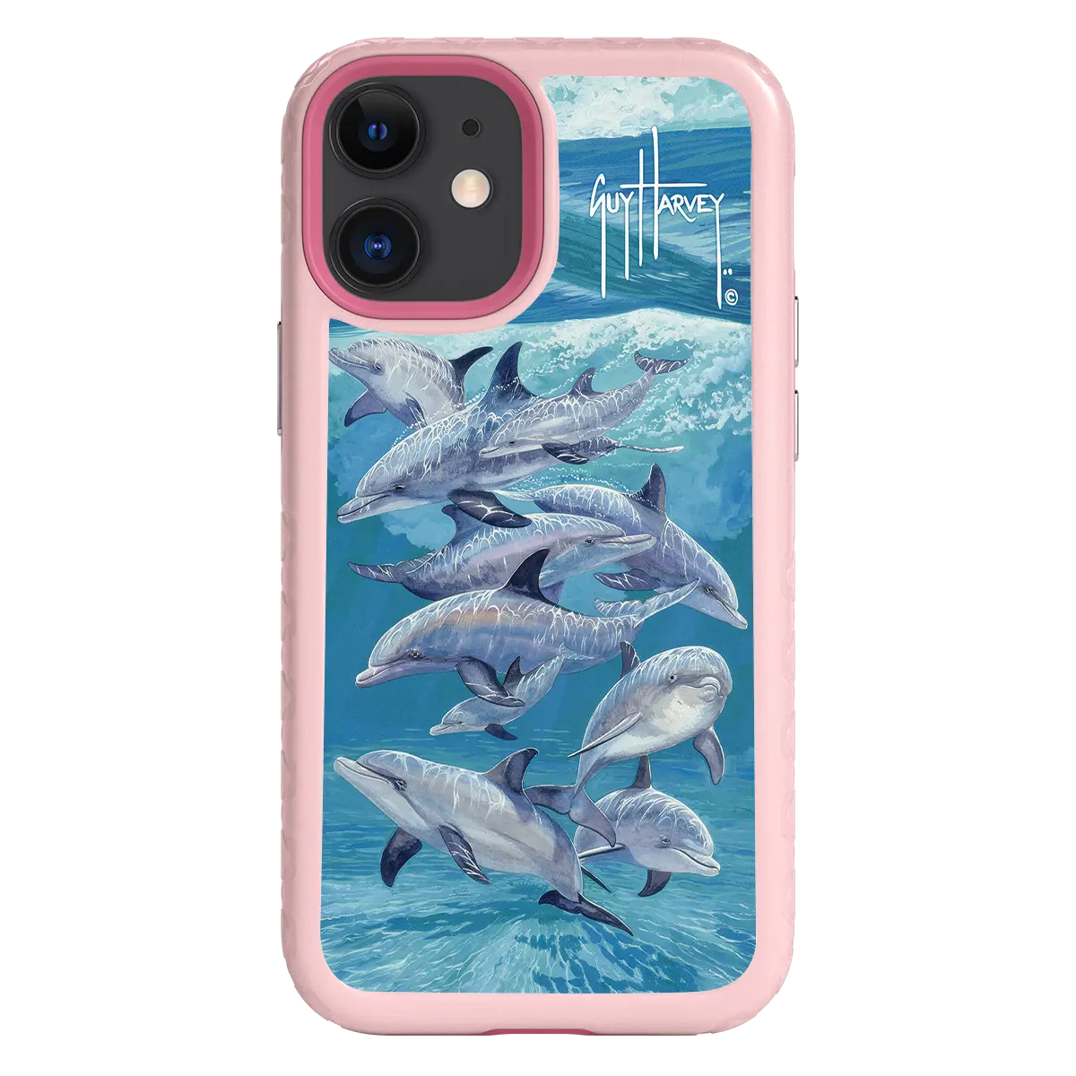Guy Harvey Fortitude Series for Apple iPhone 12 Mini - Bottlenose Dolphins - Custom Case - PinkMagnolia - cellhelmet