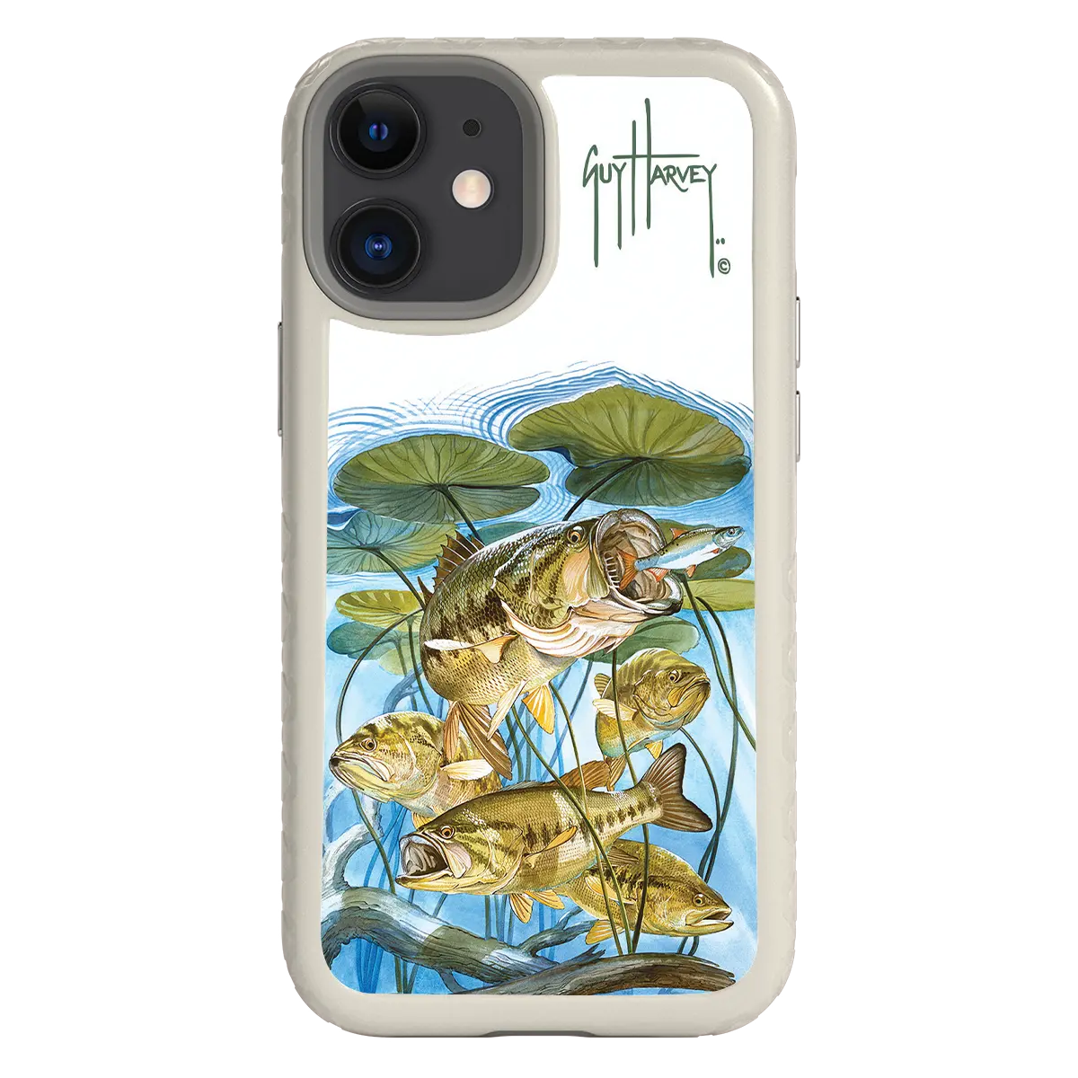 Guy Harvey Fortitude Series for Apple iPhone 12 Mini - Five Largemouth Under Lilypads - Custom Case - Gray - cellhelmet