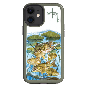 Guy Harvey Fortitude Series for Apple iPhone 12 Mini - Five Largemouth Under Lilypads - Custom Case - OliveDrabGreen - cellhelmet
