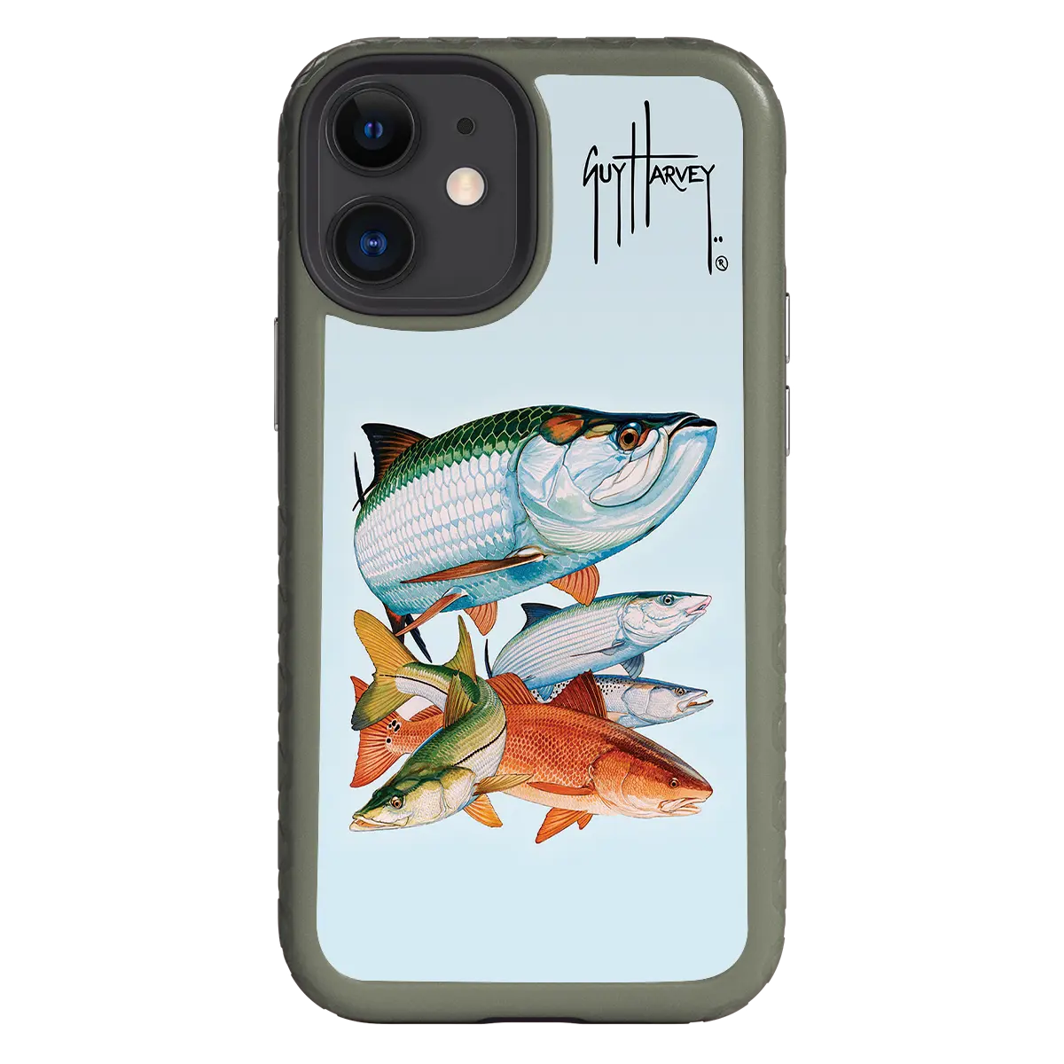Guy Harvey Fortitude Series for Apple iPhone 12 Mini - Inshore Collage - Custom Case - OliveDrabGreen - cellhelmet