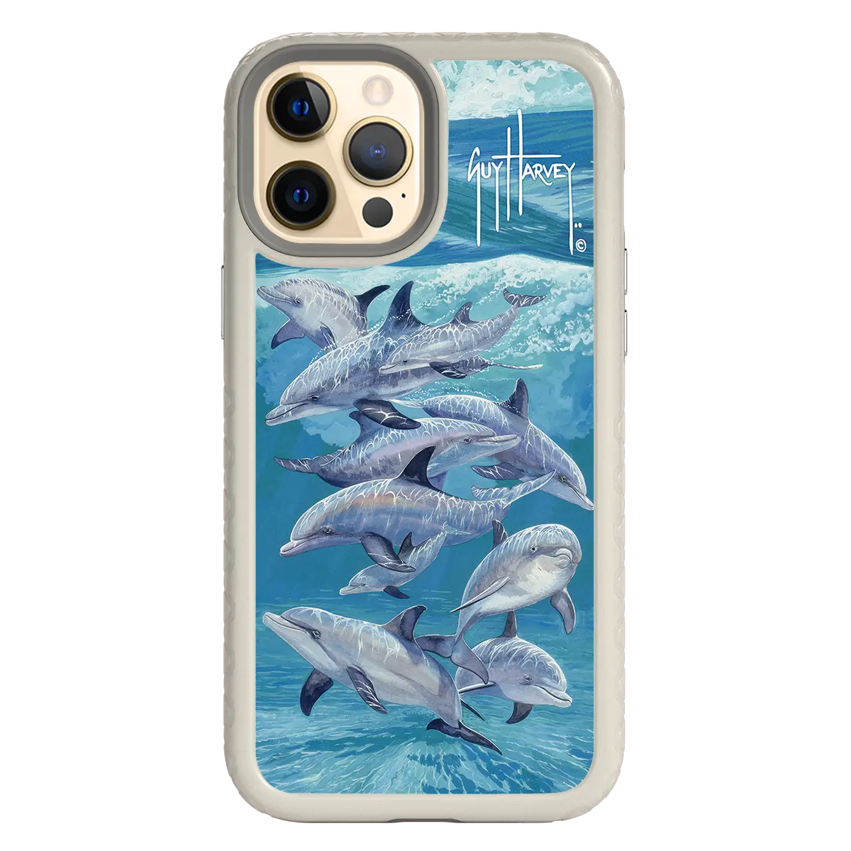 Guy Harvey Fortitude Series for Apple iPhone 12 Pro Max - Bottlenose Dolphins - Custom Case - Gray - cellhelmet